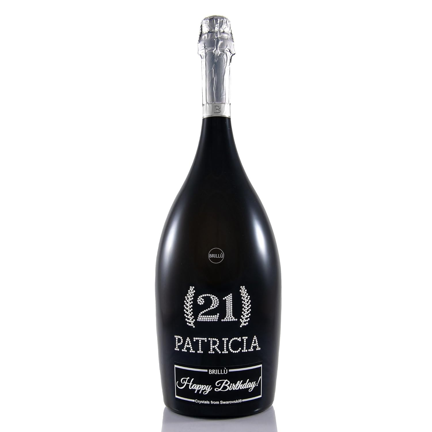 Luxury Birthday Gift, 3L Jeroboam Sparkling Wine Bottle, personalized with age and name in original crystals, Brillù Crystal Black · v3