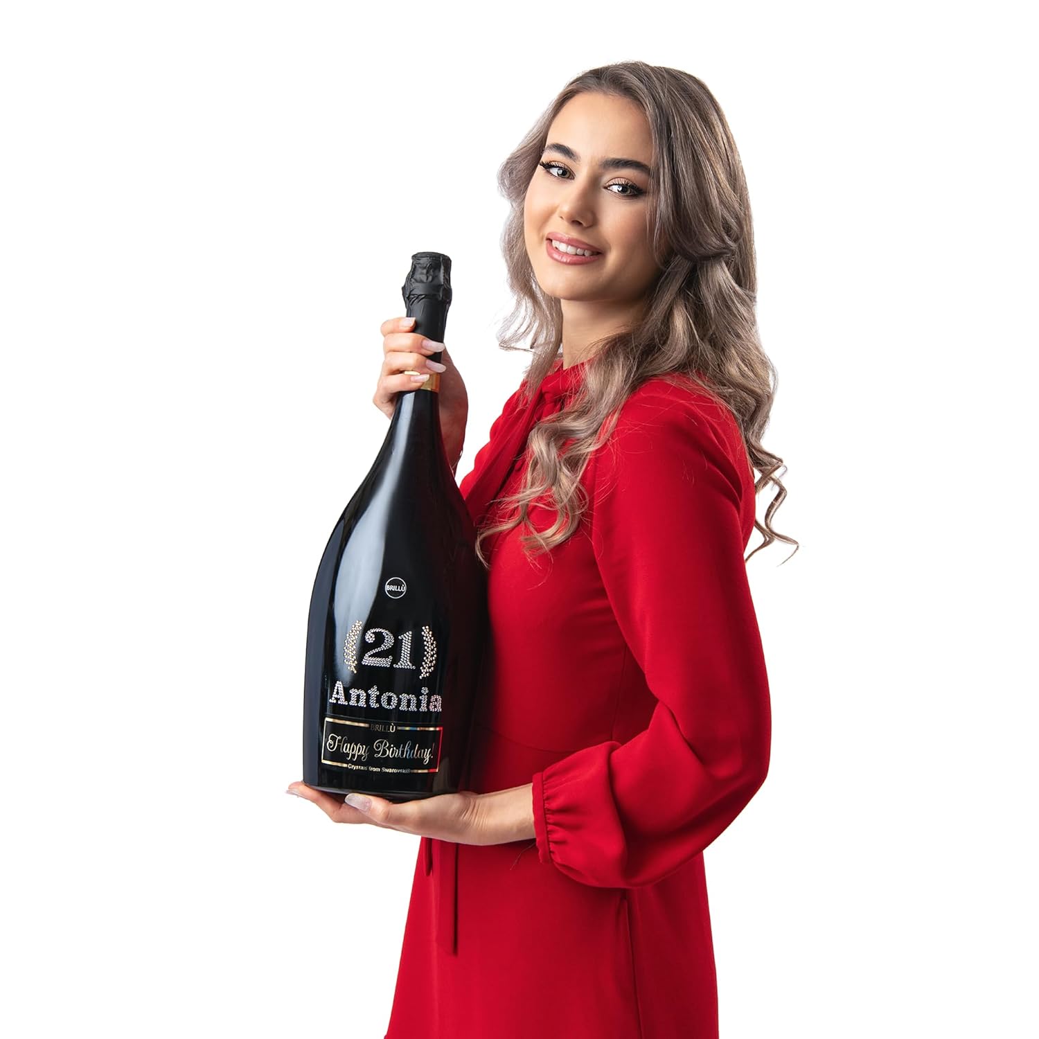 Luxury Birthday Gift, 3L Jeroboam Sparkling Wine Bottle, personalized with age and name in original crystals, Brillù Crystal Black · v3