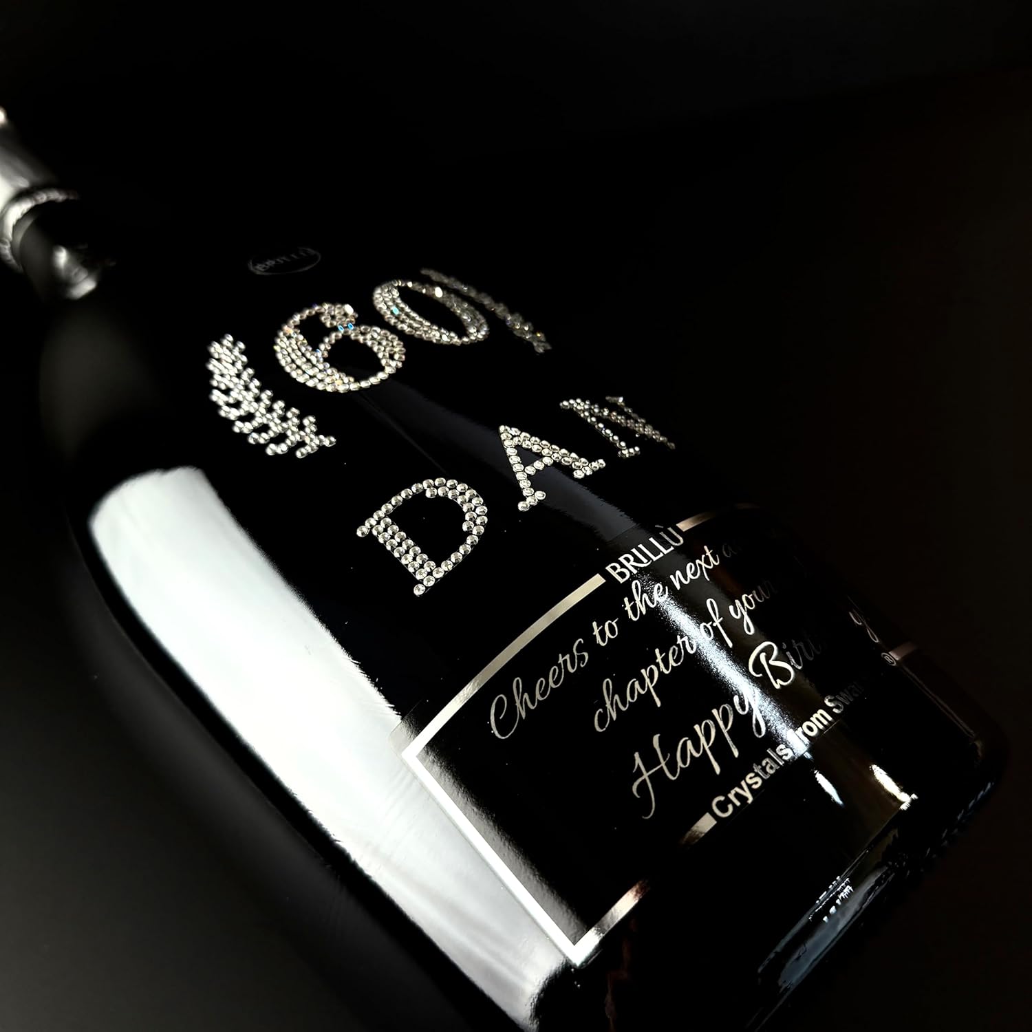 Luxury Birthday Gift, 3L Jeroboam Sparkling Wine Bottle, personalized with age and name in original crystals, Brillù Crystal Black · v3