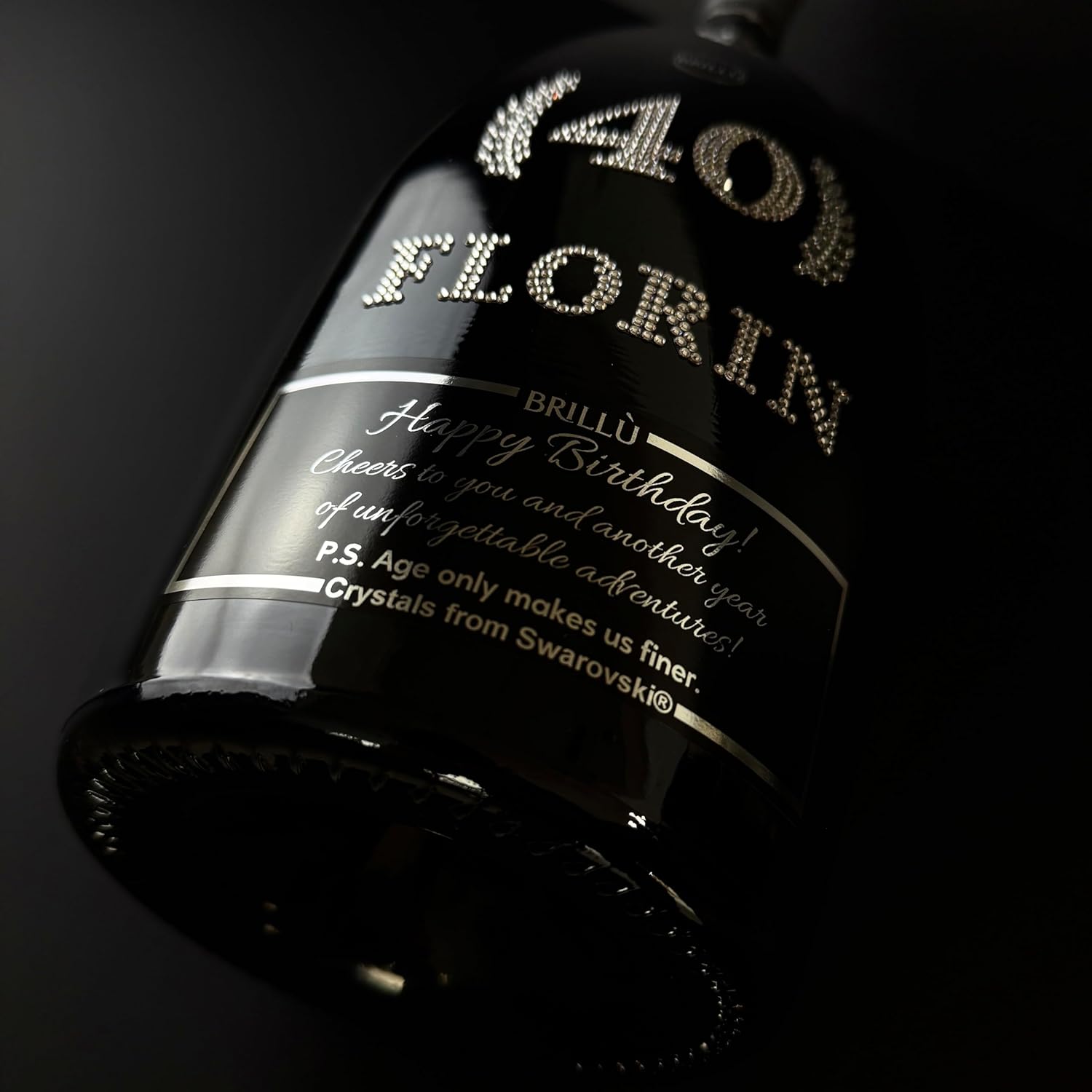 Luxury Birthday Gift, 3L Jeroboam Sparkling Wine Bottle, personalized with age and name in original crystals, Brillù Crystal Black · v3