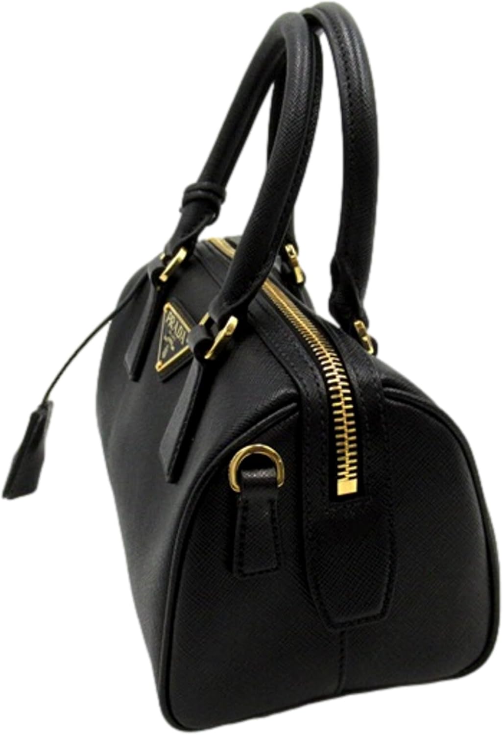 Prada Two-way Top Handle Crossbody Bag Saffiano Leather Black Gold · v3