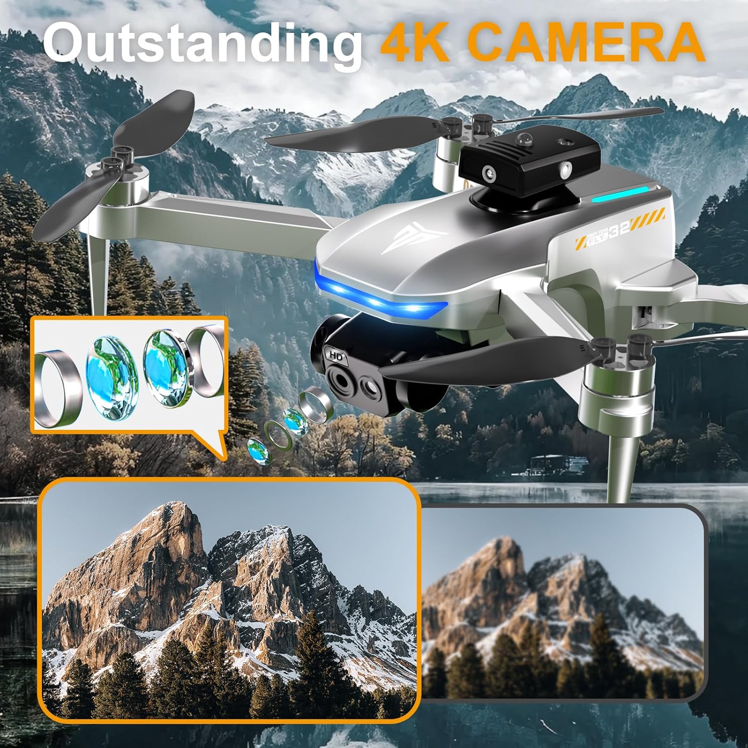 طائرة بدون طيار بمحرك بدون فرشاة، FPV 4K قابل للتعديل بزاوية 90 درجة، التحكم من خلال التطبيق، وقت طيران 40 دقيقة، تجنب العوائق الداخلية، تحديد موضع التدفق البصري، التصوير بالإيماءات، انعكاس 360 درجة، تنبيه فقدان المدى البعيد، هدايا ألعاب للرجال والأولاد