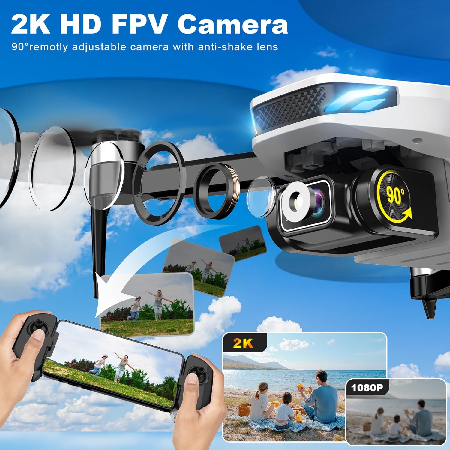 Drone with Camera for Adults, 2K HD GPS Drone with Auto Return, Follow Me, Circle Fly, Waypoint Fly, Optical Flow, Brushless Motor, Foldable 5G Transmission FPV Quadcopter · v4