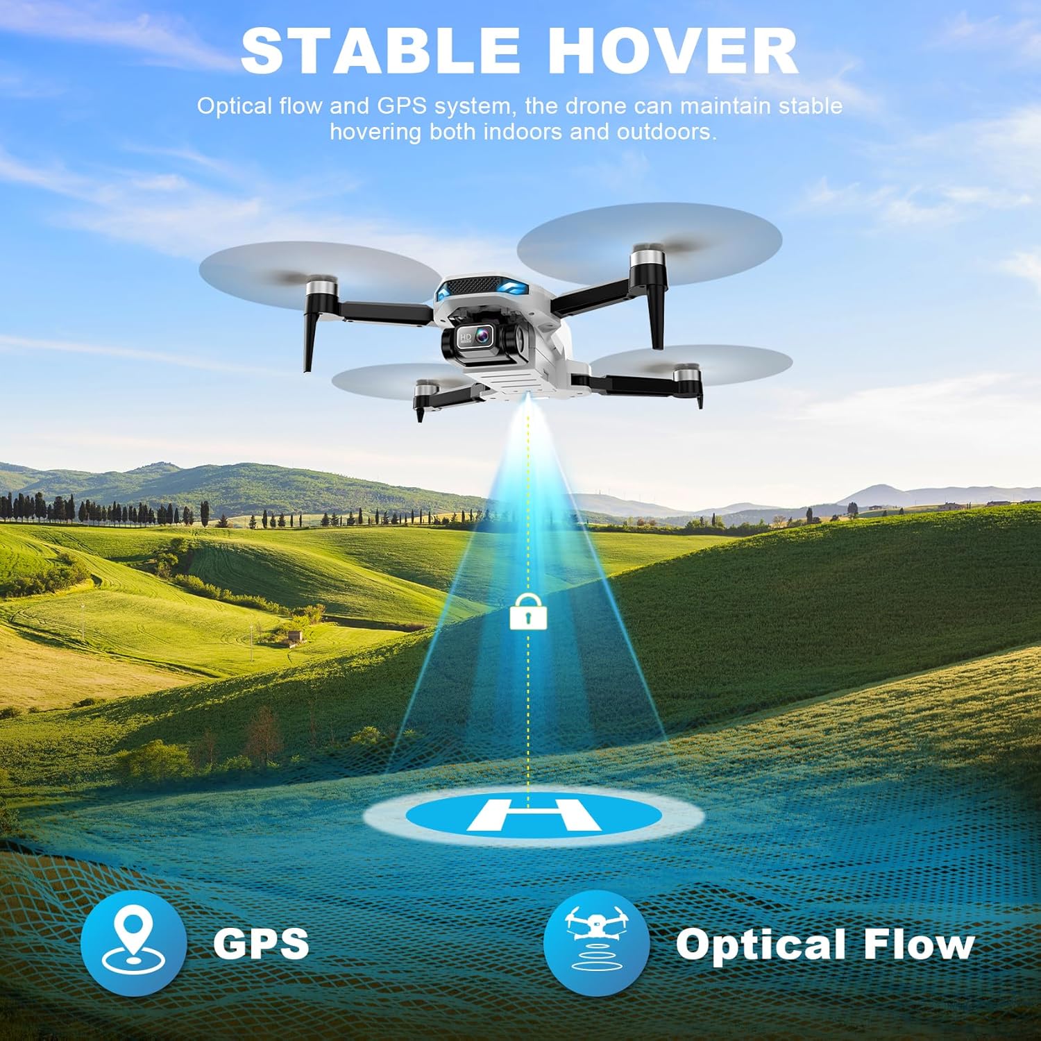 Drone with Camera for Adults, 2K HD GPS Drone with Auto Return, Follow Me, Circle Fly, Waypoint Fly, Optical Flow, Brushless Motor, Foldable 5G Transmission FPV Quadcopter · v4