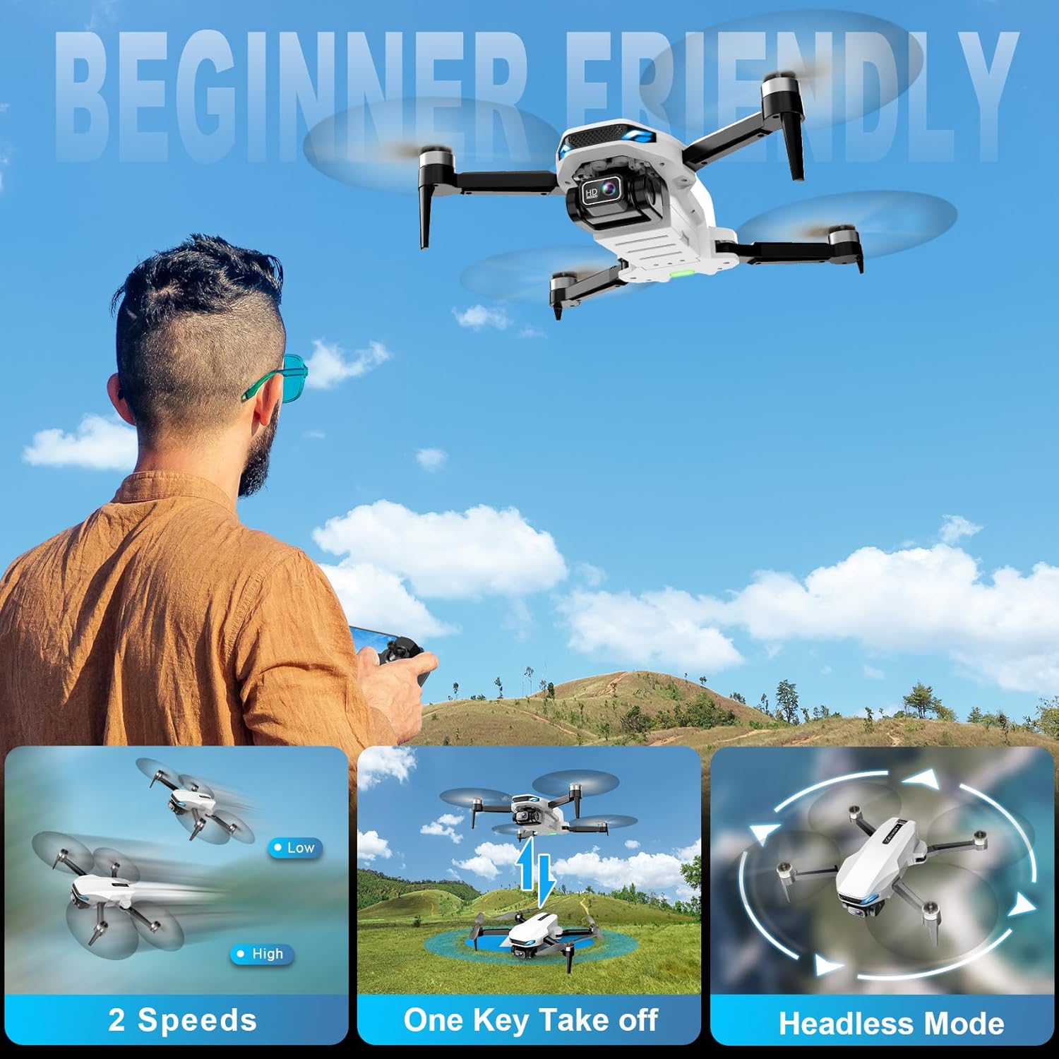 Drone with Camera for Adults, 2K HD GPS Drone with Auto Return, Follow Me, Circle Fly, Waypoint Fly, Optical Flow, Brushless Motor, Foldable 5G Transmission FPV Quadcopter · v4