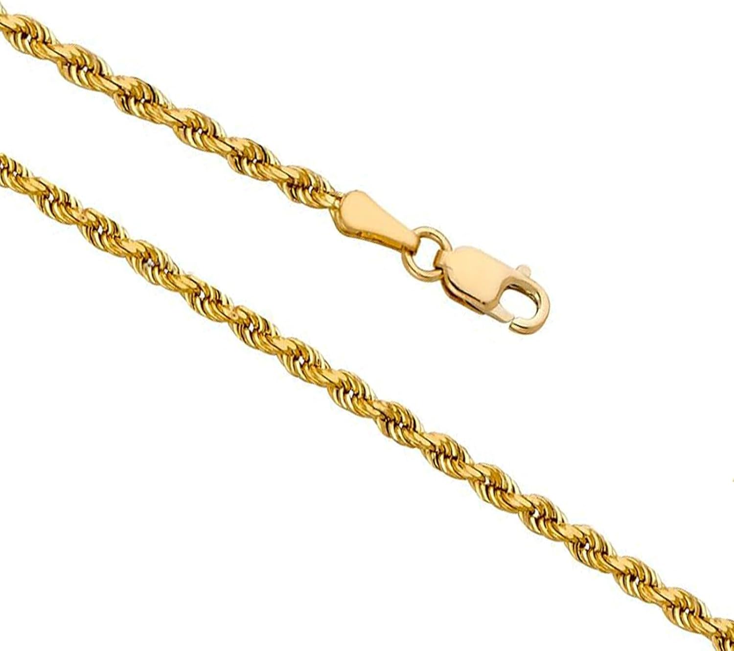 14k Real Yellow Gold Solid Rope Diamond Cut Chain Necklace with Lobster Claw Clasp, Ideal GIfts for Women or Men · v2