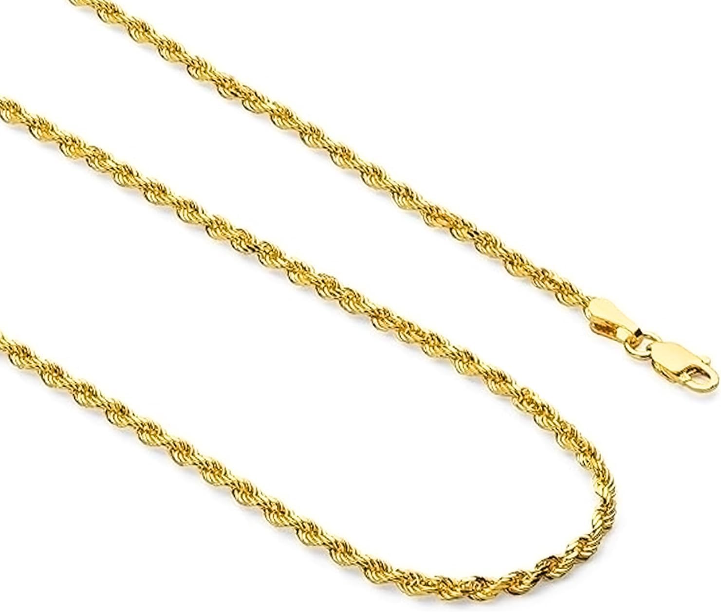 14k Real Yellow Gold Solid Rope Diamond Cut Chain Necklace with Lobster Claw Clasp, Ideal GIfts for Women or Men · v2