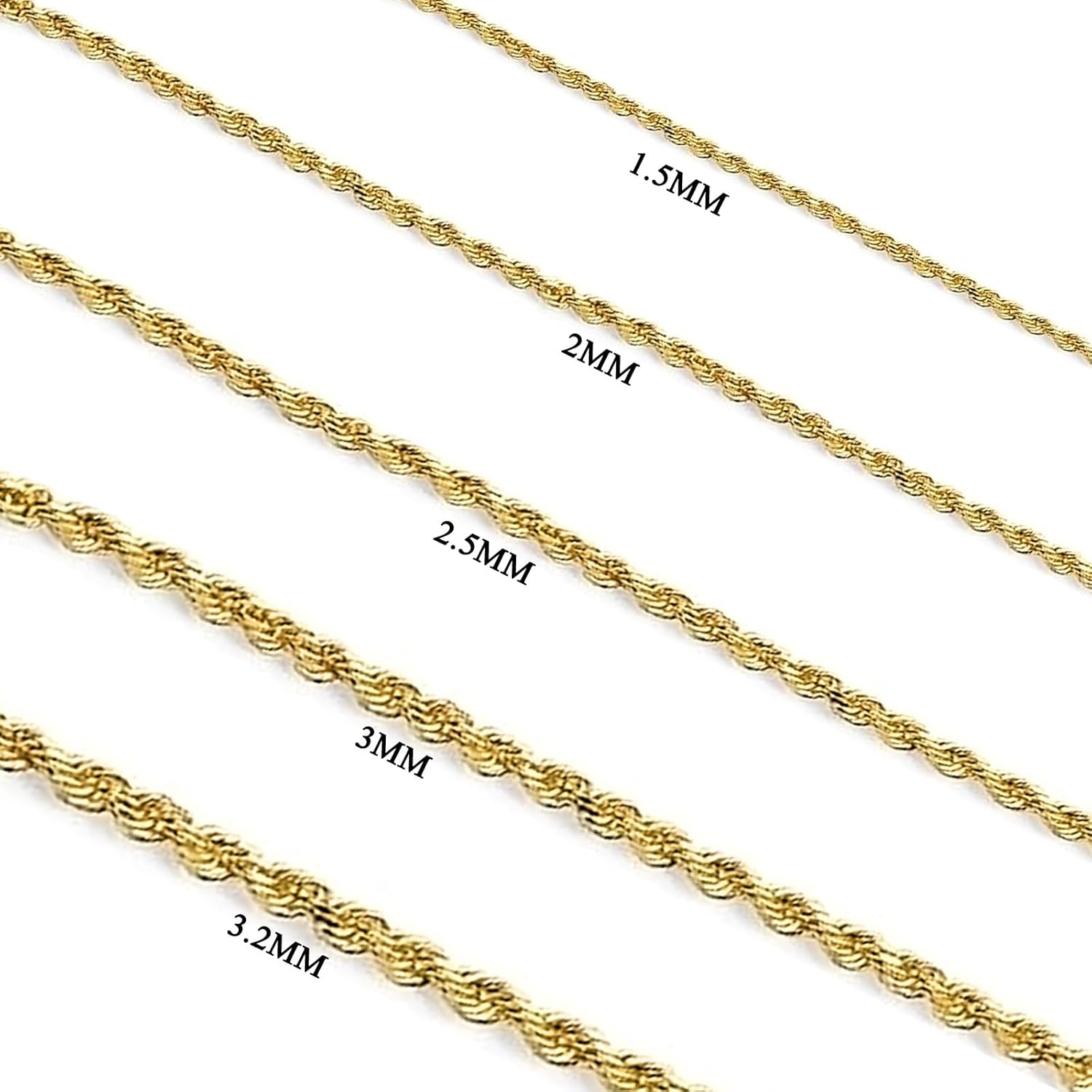 14k Real Yellow Gold Solid Rope Diamond Cut Chain Necklace with Lobster Claw Clasp, Ideal GIfts for Women or Men · v2