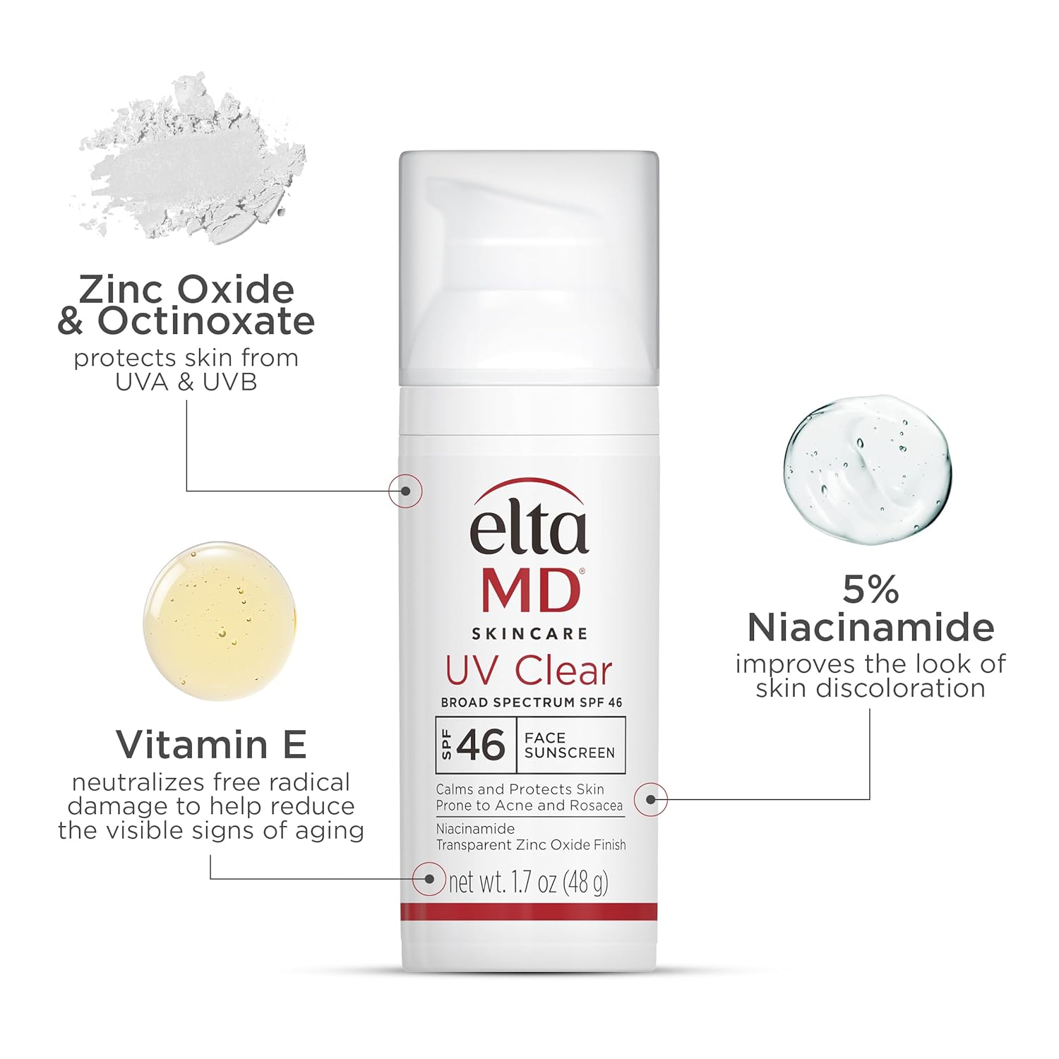 Crème solaire transparente EltaMD UV pour le visage SPF 46, crème solaire sans huile à l'oxyde de zinc, crème solaire recommandée par les dermatologues