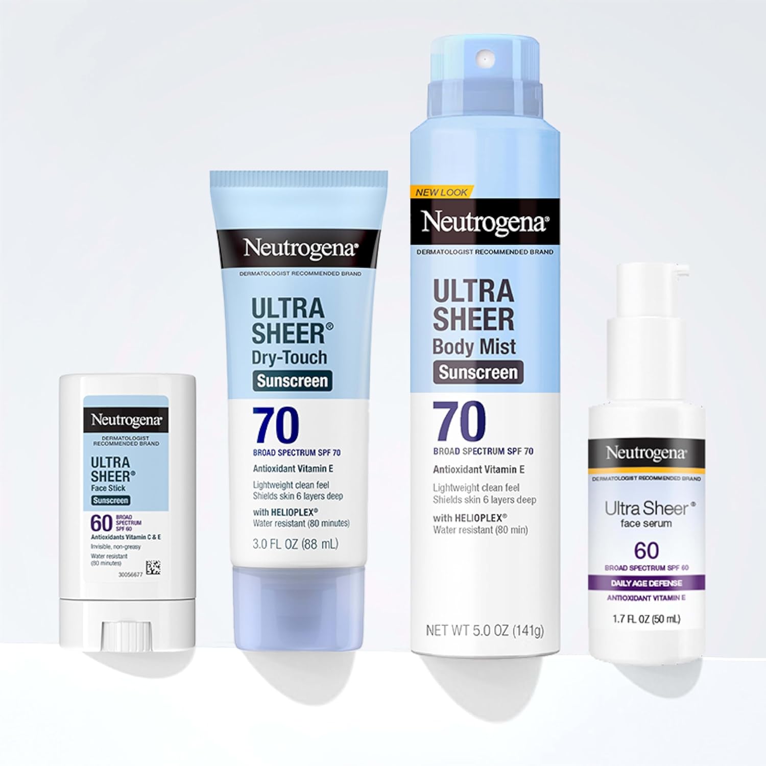 Protector solar facial Neutrogena Ultra Sheer SPF 60, barra facial resistente al agua con protección SPF 60 de amplio espectro para pieles sensibles, miniprotector solar de viaje, sin oxibenzona, 0,47 oz