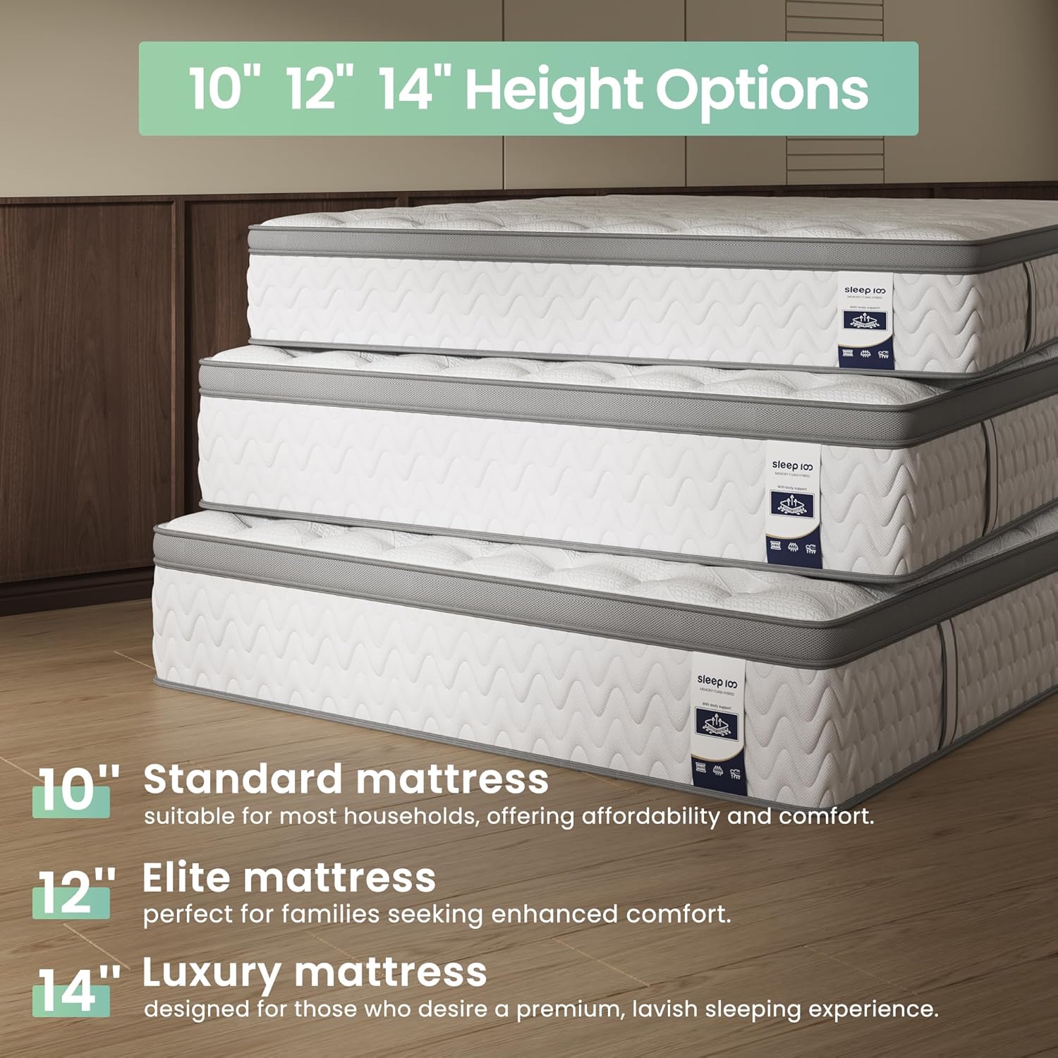 11 Inch Queen Mattress, Hybrid Queen Mattress with Gel Memory Foam - Smooth Cooling Tech Fabric - Fiberglass Free - No Odor - Medium · v2