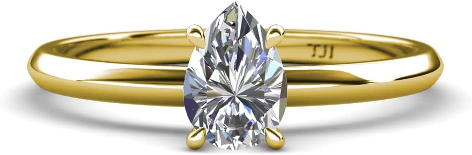 Anello di fidanzamento TriJewels con diamante a forma di pera certificato IGI da 1,50 carati (colore EF, purezza VS1-VS2) in oro 14 carati
