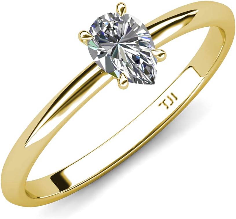 Anello di fidanzamento TriJewels con diamante a forma di pera certificato IGI da 1,50 carati (colore EF, purezza VS1-VS2) in oro 14 carati