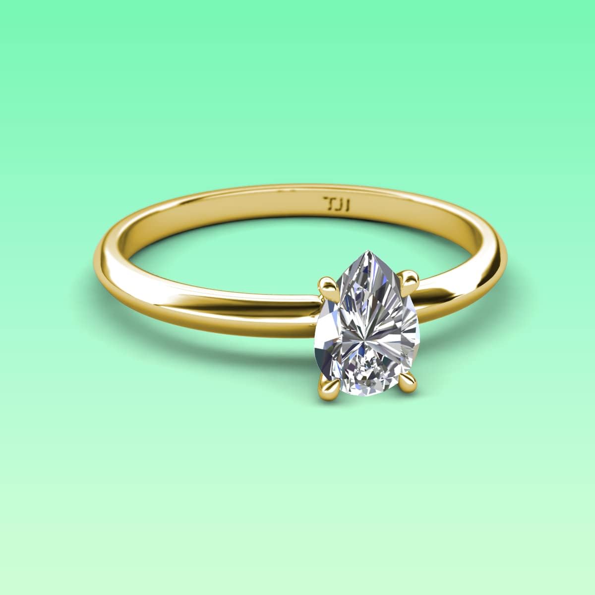 Anello di fidanzamento TriJewels con diamante a forma di pera certificato IGI da 1,50 carati (colore EF, purezza VS1-VS2) in oro 14 carati