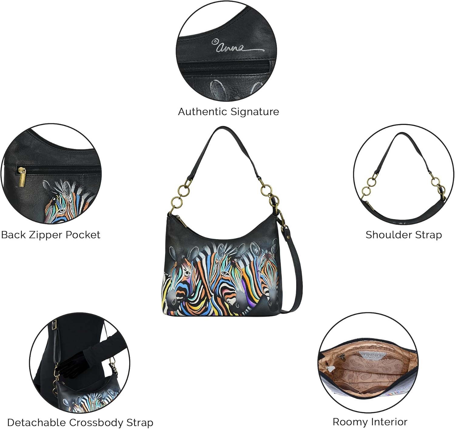 Anna by Anuschka Womens Original Hand-Painted Genuine Leather Hobo Shoulder Bag · v5