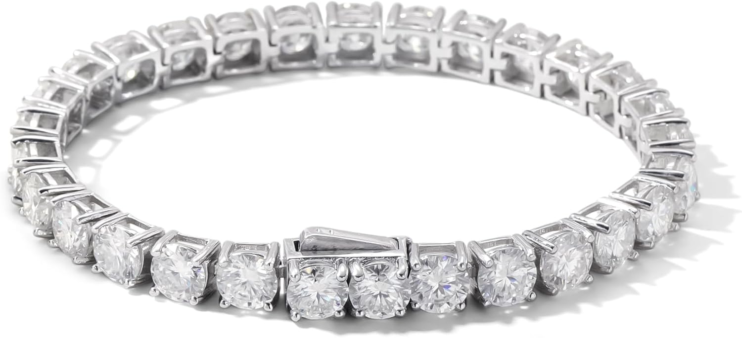Bransoletka tenisowa Moissanite Stworzona w laboratorium 3mm 4mm 5mm D Kolor VVS1 Okrągła diamentowa bransoletka tenisowa 18K, platerowana białym złotem, srebro 925, bransoletka tenisowa damska męska.