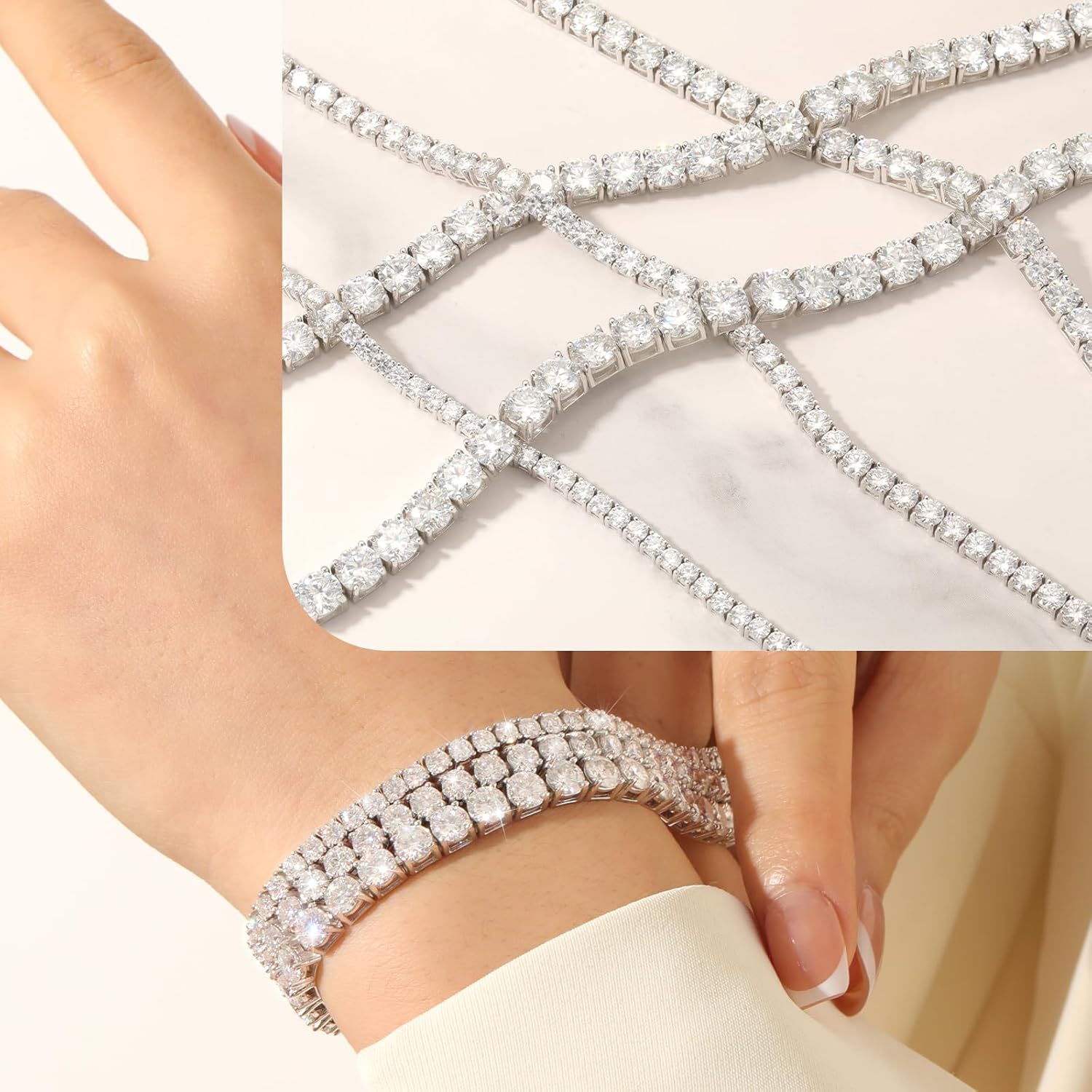 Moissanite Tennis Bracelet Lab-Created 3mm 4mm 5mm D Color VVS1 Round Cut Diamond Tennis Bracelet 18K White Gold Plated 925 Sterling Silver Tennis Bracelet Women Men. · v5