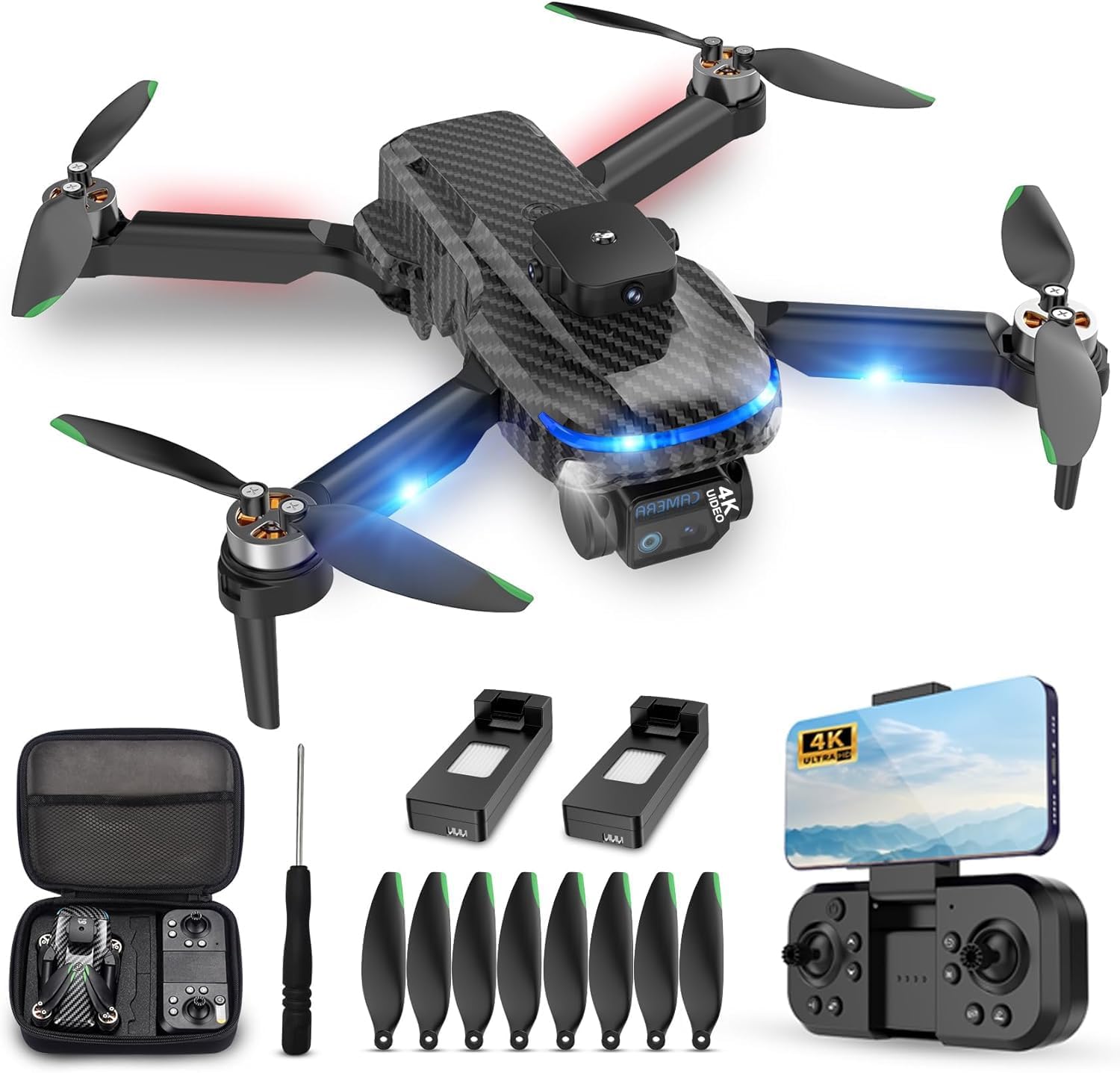 Drone 4K per bambini principianti, arresto di emergenza, modalità senza testa, custodia per il trasporto, 360 flips, 2 batterie - Giocattoli wireless per ragazzi e ragazze