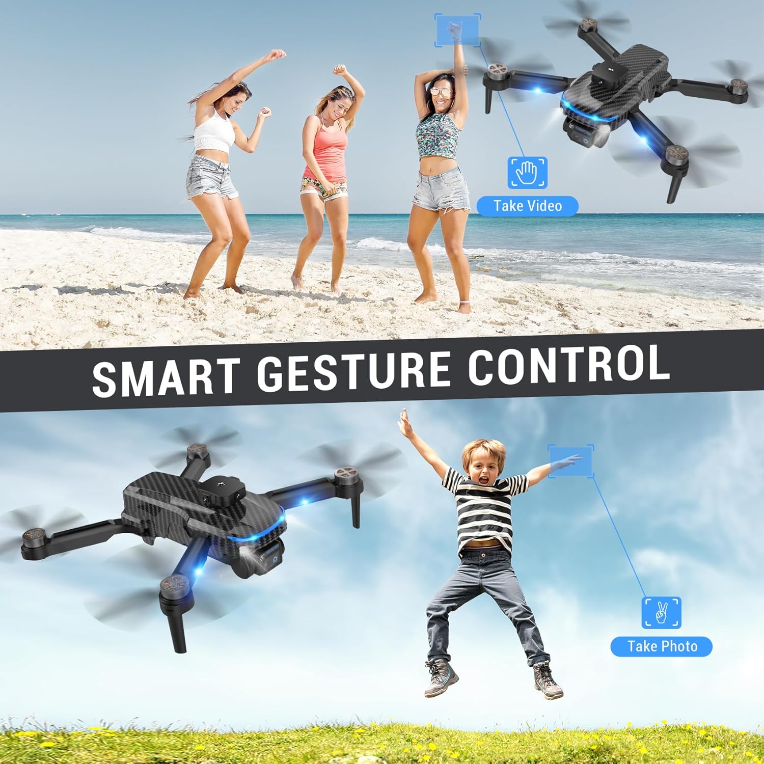 4K Drone for Kids Beginners,Emergency Stop,Headless Mode,Carrying Case,360 Flips,2 Batteries - Wireless Toys for Boys and Girls · v4