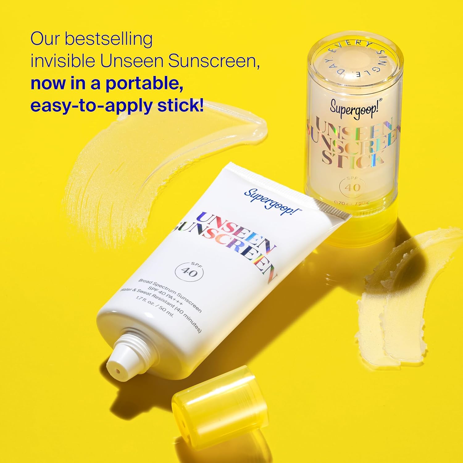 Supergoop! Unseen Sunscreen Stick SPF 40 Invisible Sun Protection - Broad Spectrum Face Sunscreen - Glides Over Makeup - Natural Finish - For All Skin Types - 0.7 fl oz · v3