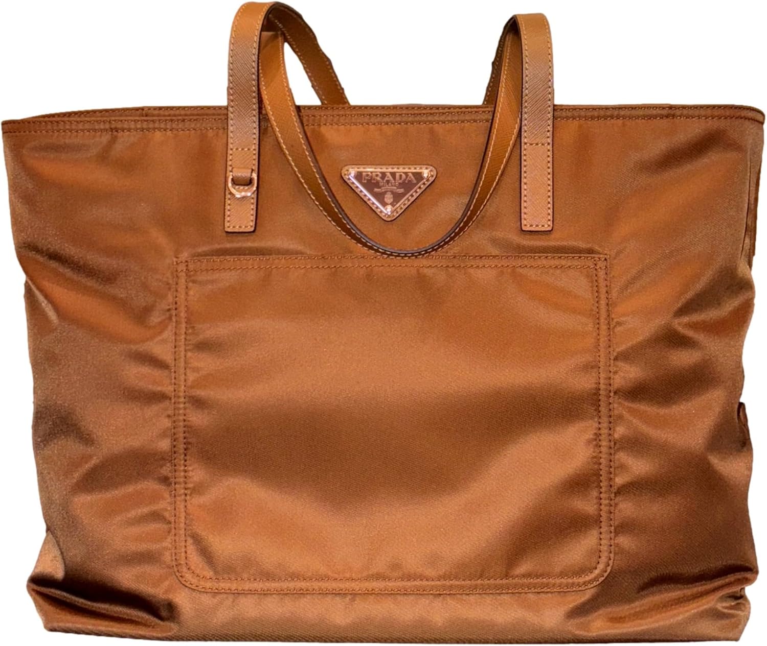 Prada Nylon and Leather Medium Shopper Tote Bag Tobacco Brown · v3