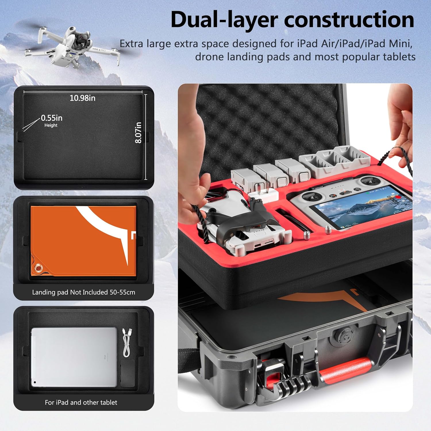 Custodia Mini 4 Pro a doppio strato, impermeabile e resistente agli urti per accessori DJI Mini 4 Pro/Mini 3/Mini 3 Pro, per controller DJI RC 2/RC-N2, hub caricabatterie