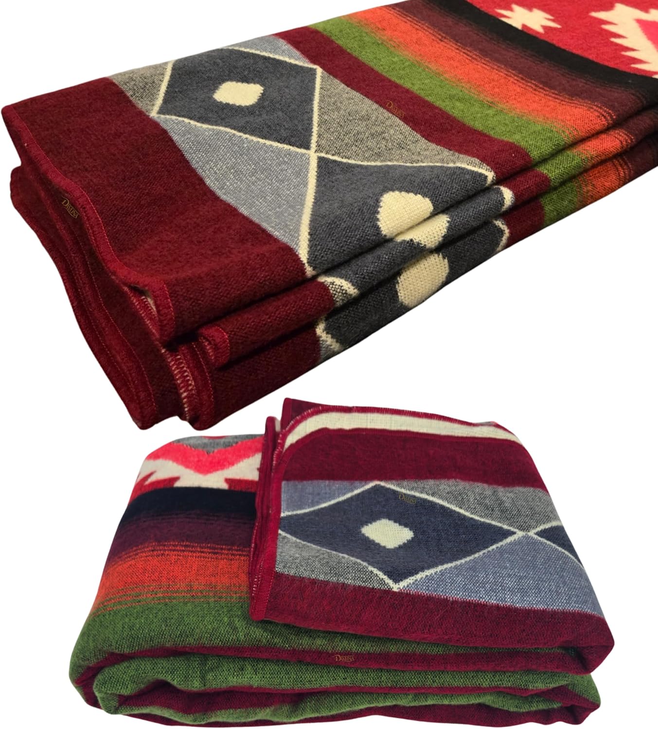 Alpaca Wool Blanket | Reversible 2 in 1 | Thick, Ultra Soft, Breathable and Hypoallergenic | Non-Itchy or Scratchy | Made in Ecuador (Burgundy Gray Beige Varicolored, Aztec) · v2