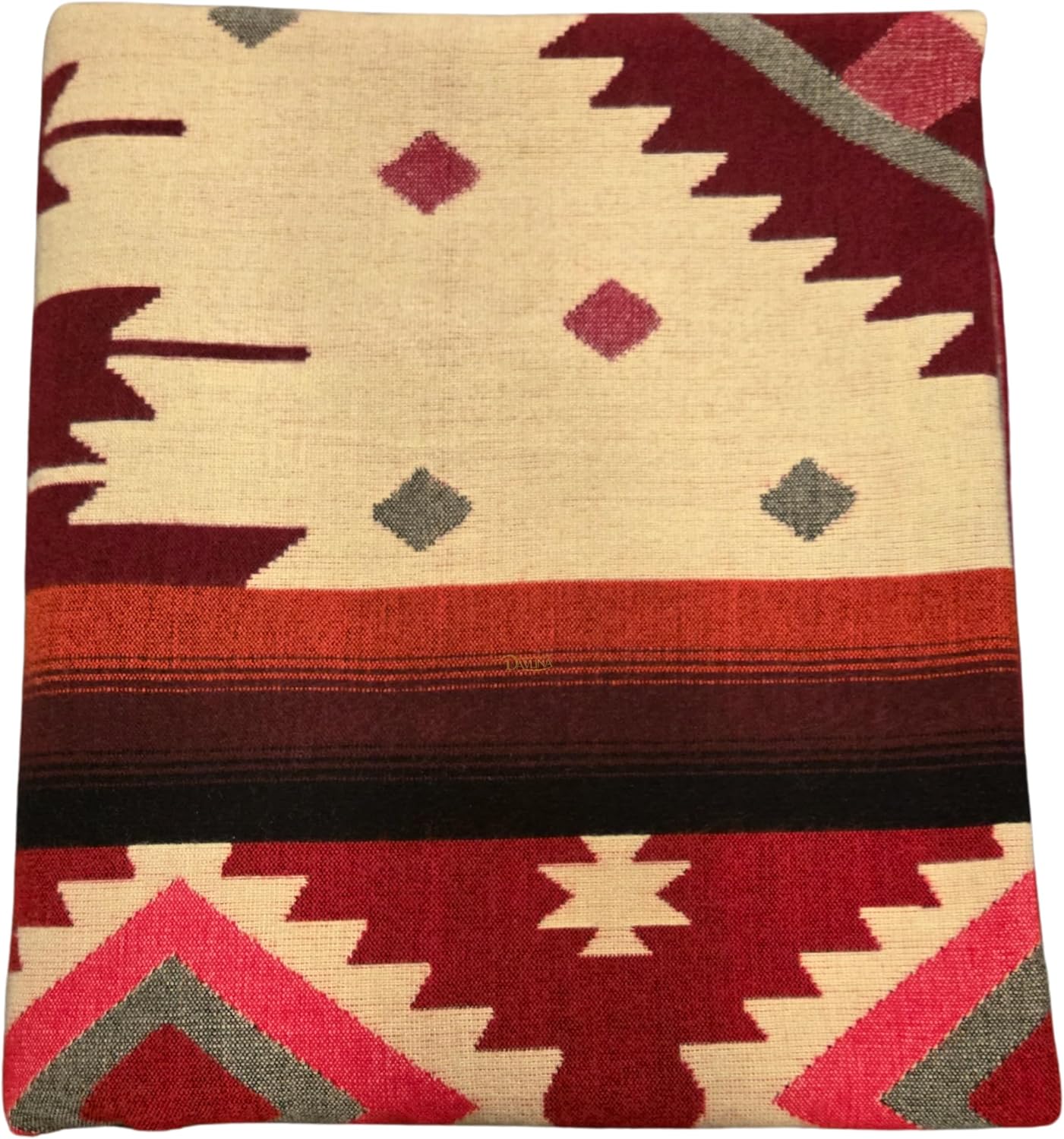 Alpaca Wool Blanket | Reversible 2 in 1 | Thick, Ultra Soft, Breathable and Hypoallergenic | Non-Itchy or Scratchy | Made in Ecuador (Burgundy Gray Beige Varicolored, Aztec) · v2
