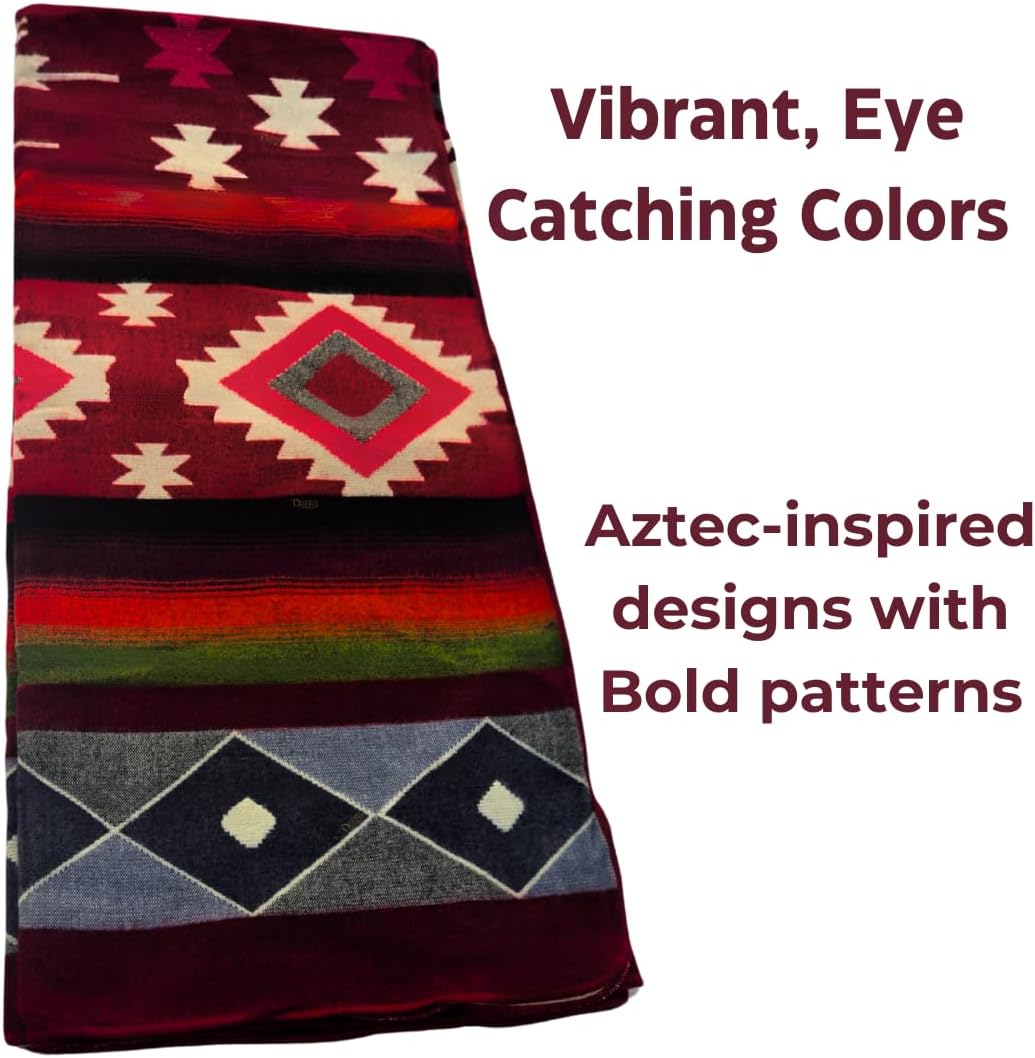 Alpaca Wool Blanket | Reversible 2 in 1 | Thick, Ultra Soft, Breathable and Hypoallergenic | Non-Itchy or Scratchy | Made in Ecuador (Burgundy Gray Beige Varicolored, Aztec) · v2