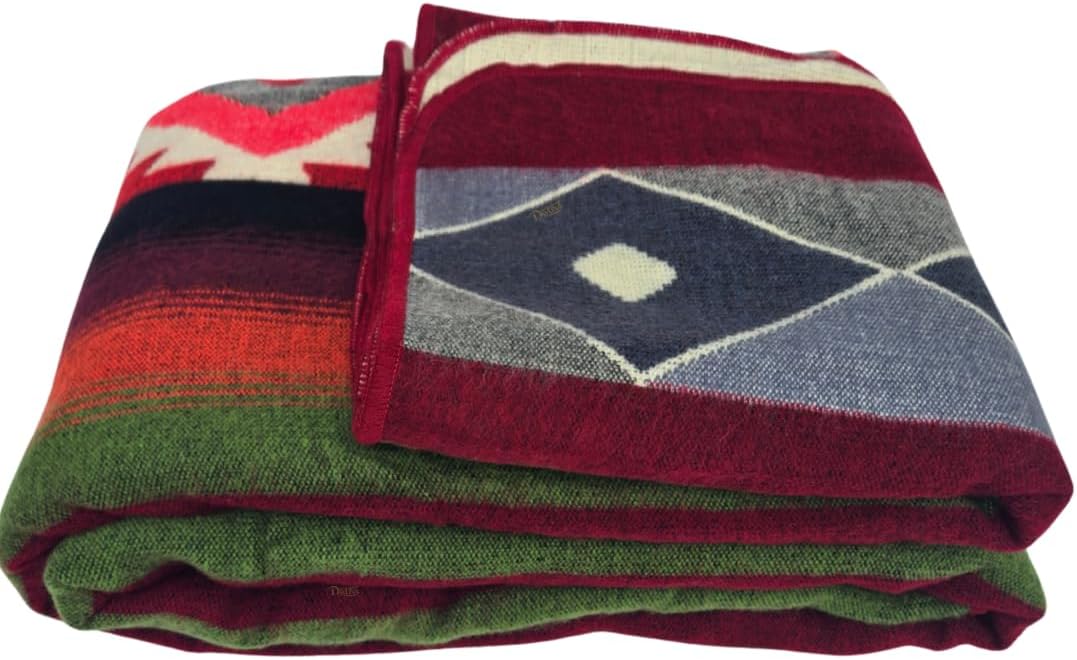 Alpaca Wool Blanket | Reversible 2 in 1 | Thick, Ultra Soft, Breathable and Hypoallergenic | Non-Itchy or Scratchy | Made in Ecuador (Burgundy Gray Beige Varicolored, Aztec) · v2