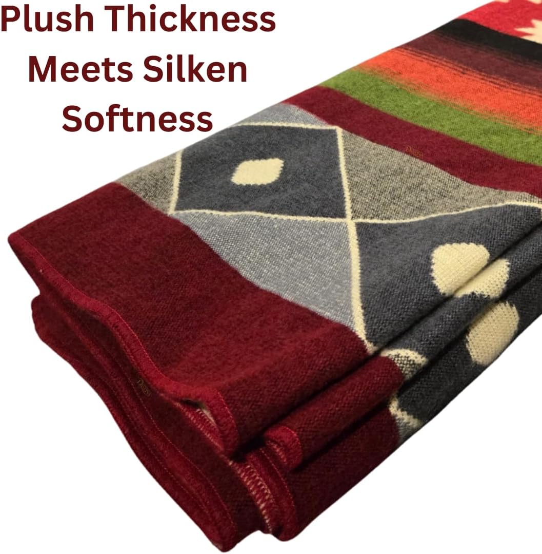 Alpaca Wool Blanket | Reversible 2 in 1 | Thick, Ultra Soft, Breathable and Hypoallergenic | Non-Itchy or Scratchy | Made in Ecuador (Burgundy Gray Beige Varicolored, Aztec) · v2
