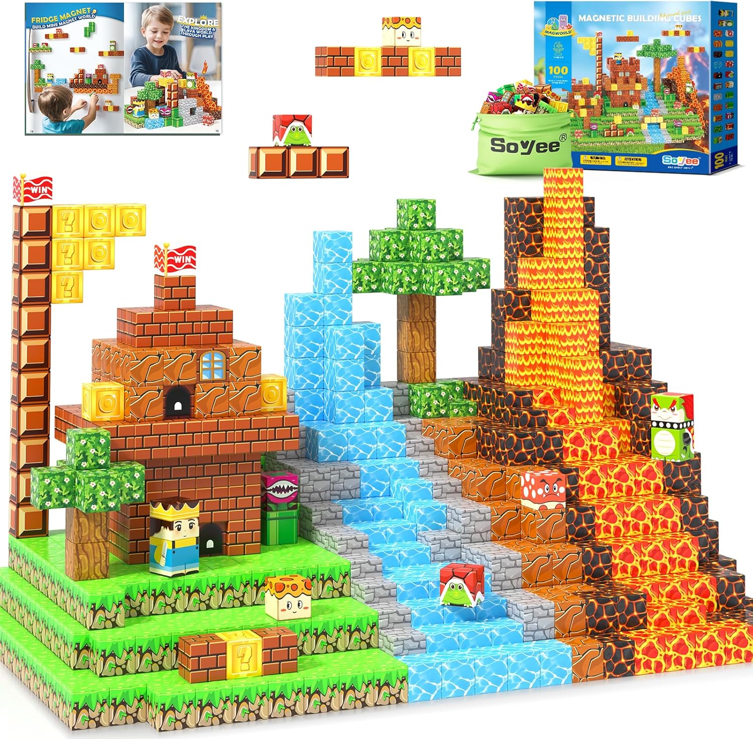 100pcs Magnetic Blocks - Build Mine Magnet World Game Adventure Set STEM Building Toys for Kids 3  Years Old 1’’ Magnetic Cubes for Boys Toddler Boy Toys Gifts Toys for Ages 3-5 5-7 8-12 · v5
