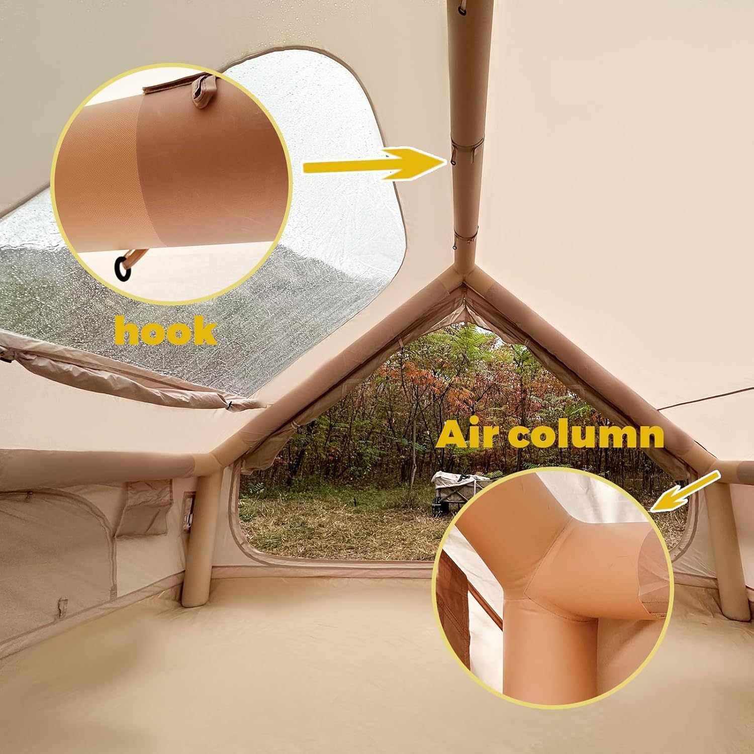 เต็นท์ตั้งแคมป์แบบเป่าลมติดตั้งง่าย 4 ฤดูกาล เต็นท์แบบ Glamping พร้อมโครงสร้างเป่าลมประสิทธิภาพสูงสำหรับ 4-6 คน เต็นท์เป่าลมแบบกันลมสำหรับกลางแจ้งที่รองรับตัวเองได้ เต็นท์เป่าลมสำหรับบ้านพกพา
