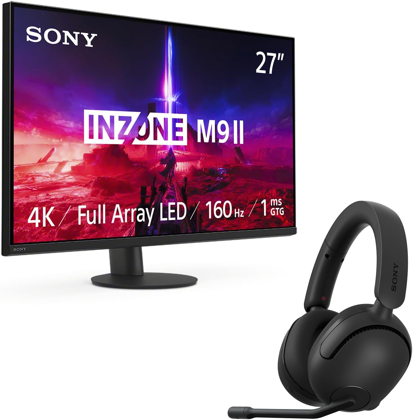 Cuffie da gioco wireless Sony INZONE H5, monitor da gioco HDR LED Full Array INZONE M9 II 4K 160Hz nero