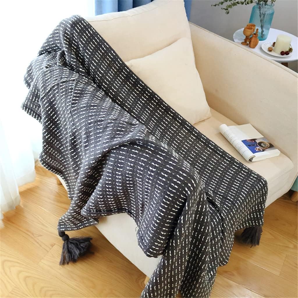 JATDHY Nordic Light Luxury Knitted Dark Gray Hanging Ear Sofa Blanket Model Room Decoration Blanket Siesta Blanket · v6