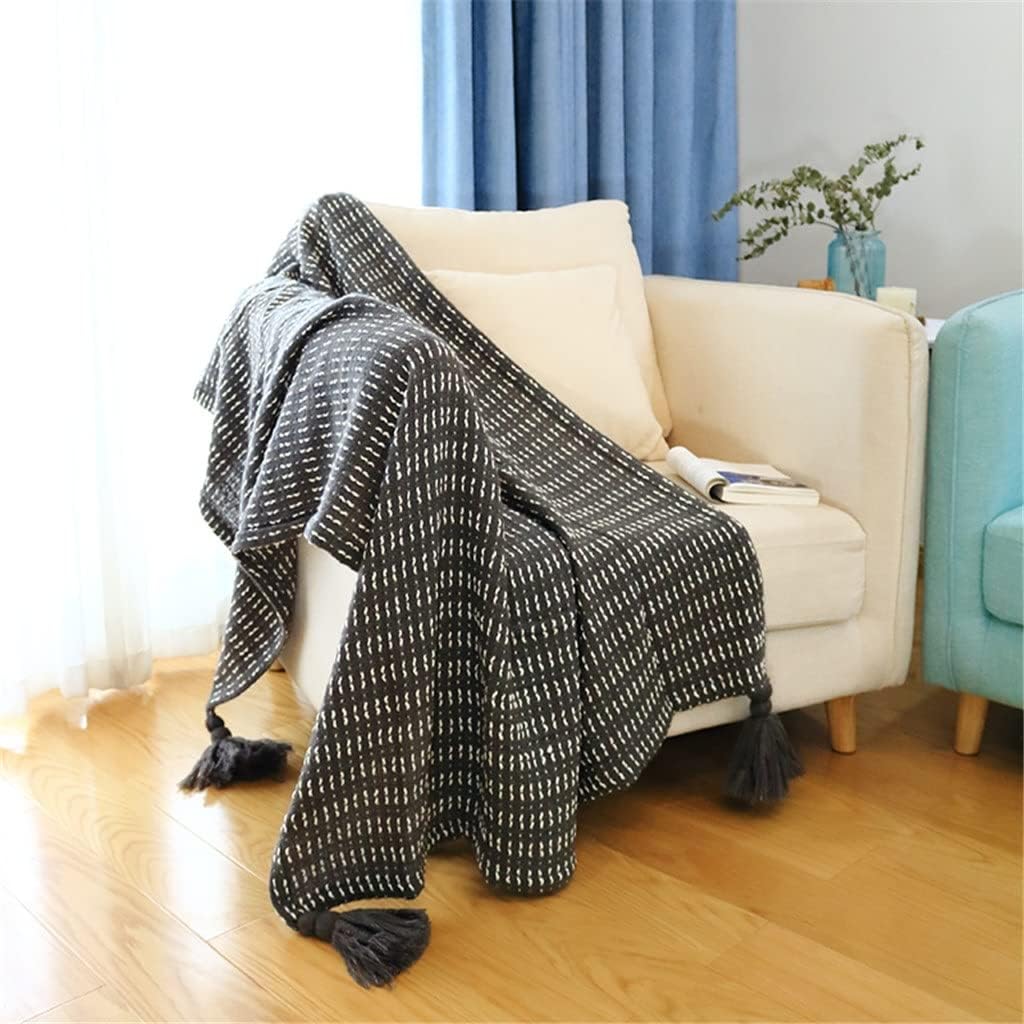 JATDHY Nordic Light Luxury Knitted Dark Gray Hanging Ear Sofa Blanket Model Room Decoration Blanket Siesta Blanket · v6