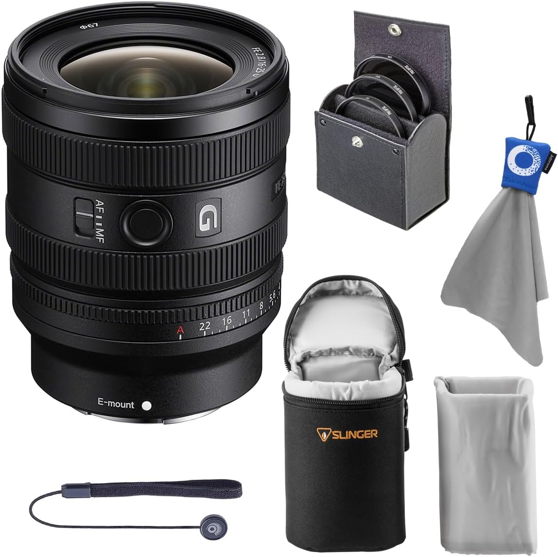 Obiettivo Sony FE 16-25 mm f/2.8 G, pacchetto con kit filtri da 67 mm, tappo universale e custodia