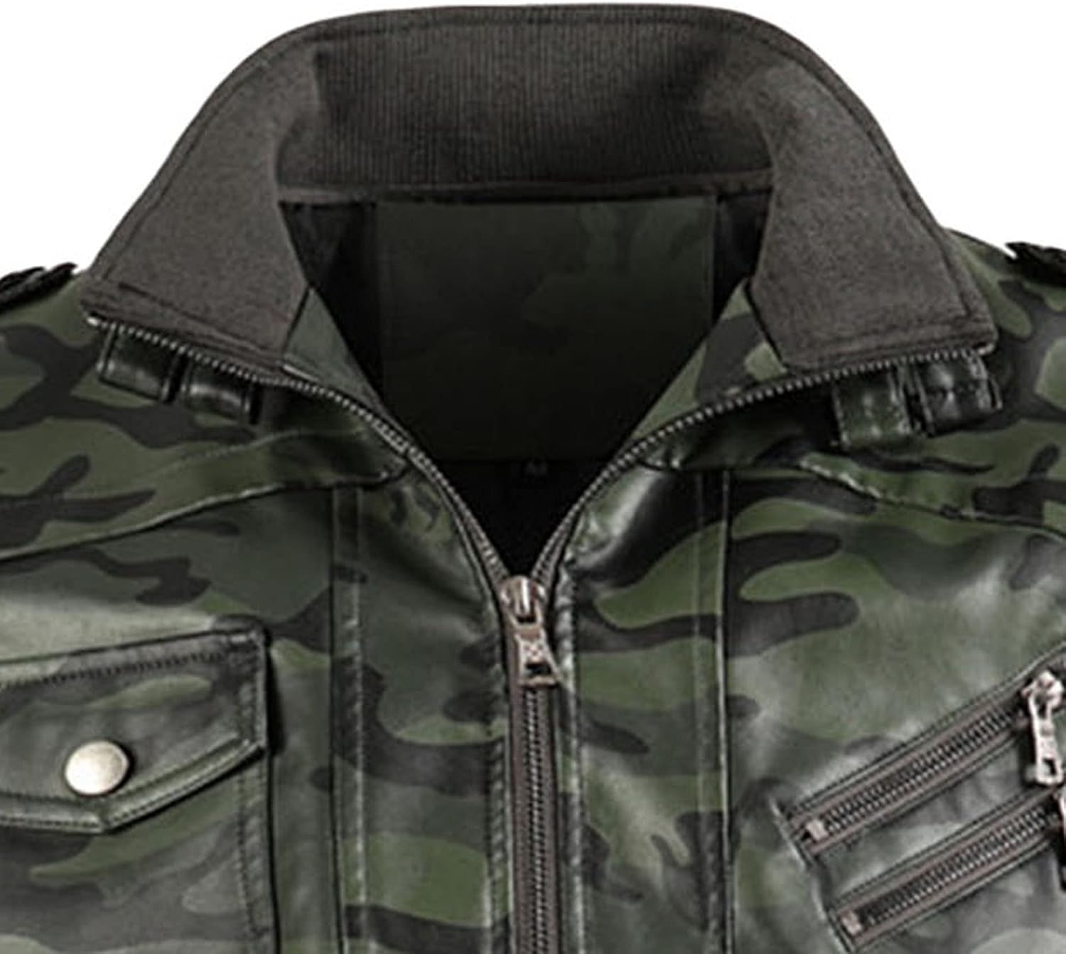 Mens Stand Collar Bomber Faux Leather Jacket Vintage Tie-Dye Motorcycle Pu Coat Full Zipper Overcoat Trench Coat · v3
