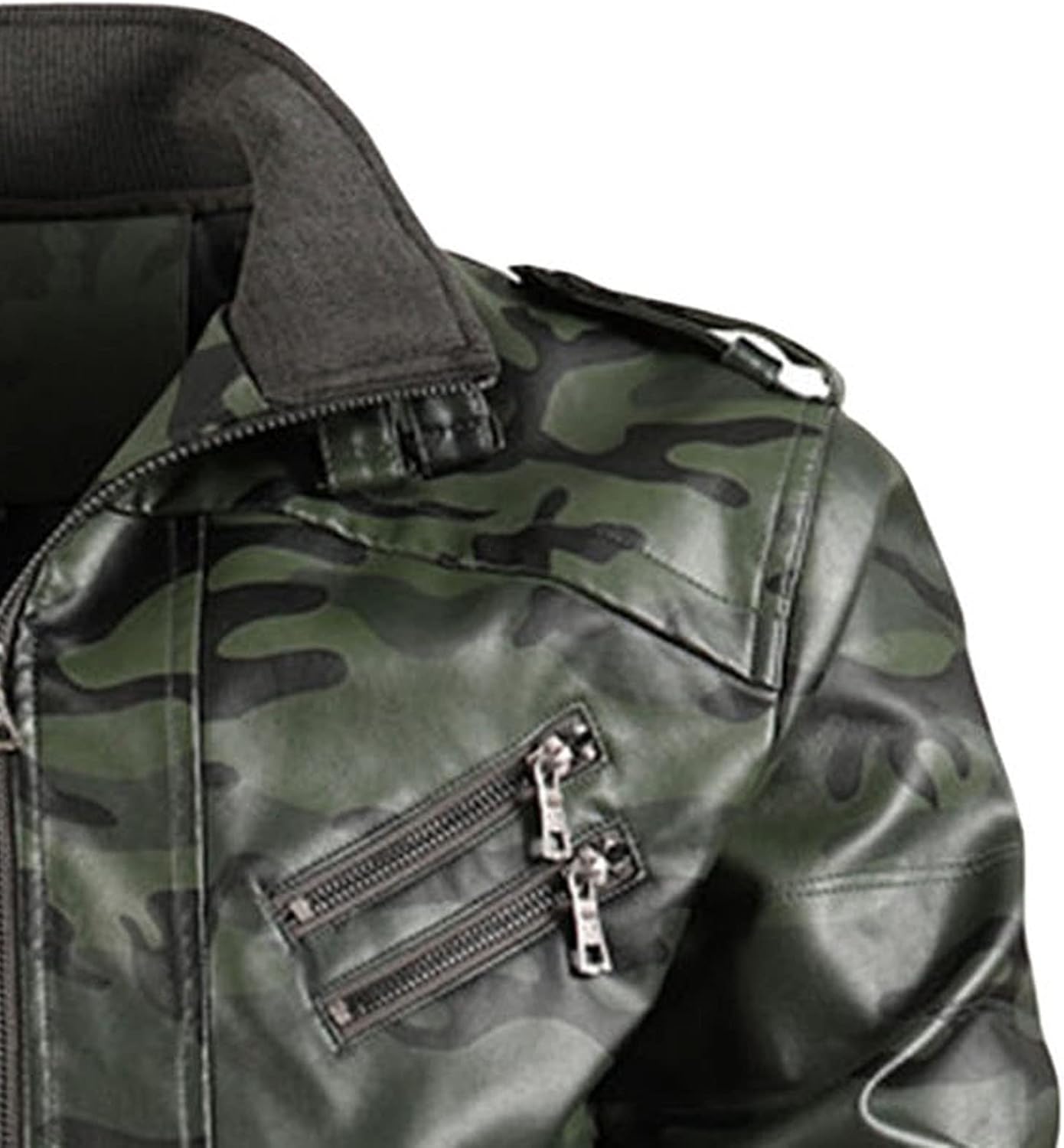 Mens Stand Collar Bomber Faux Leather Jacket Vintage Tie-Dye Motorcycle Pu Coat Full Zipper Overcoat Trench Coat · v3