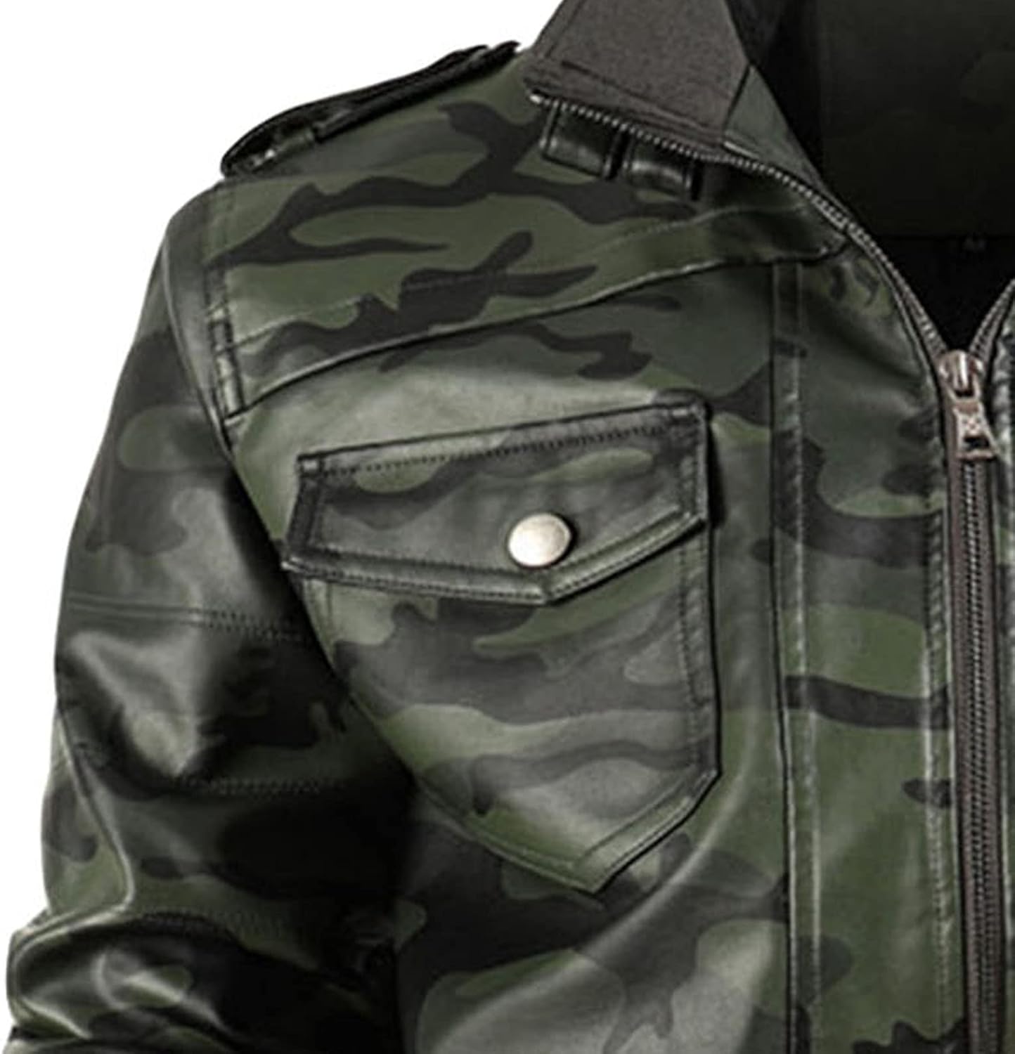 Mens Stand Collar Bomber Faux Leather Jacket Vintage Tie-Dye Motorcycle Pu Coat Full Zipper Overcoat Trench Coat · v3