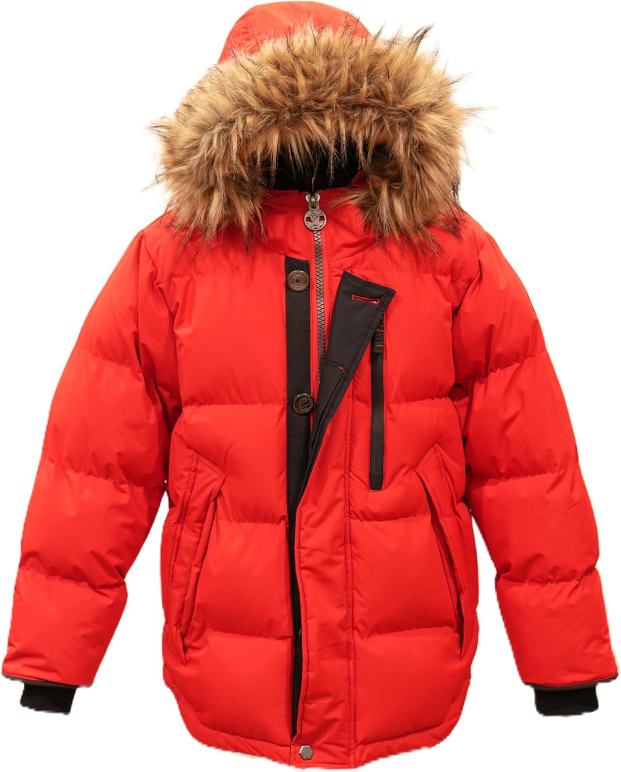 Golden Peak Boys Puffer Jacket Waterproof Winter Coat with Snorkel Hood Faux Fur Sizes 4-20