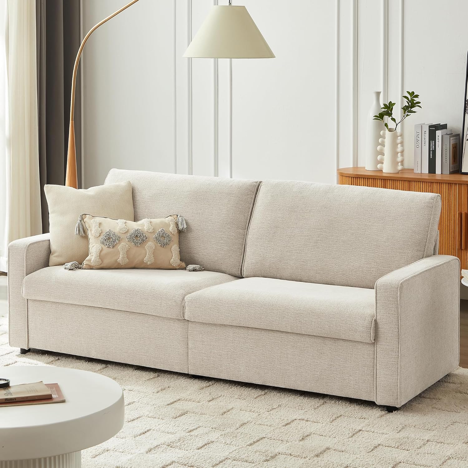 80' Loveseat Sofa, Small Couches for Living Room, Modern Love Seat 3 Seater Chenille Linen Sofa Couches, Removable Cushion Cover, Comfy Couch for Bedroom/Office/Apartment/Small Space, Beige · v2