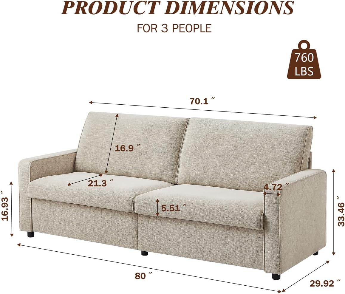 80' Loveseat Sofa, Small Couches for Living Room, Modern Love Seat 3 Seater Chenille Linen Sofa Couches, Removable Cushion Cover, Comfy Couch for Bedroom/Office/Apartment/Small Space, Beige · v2