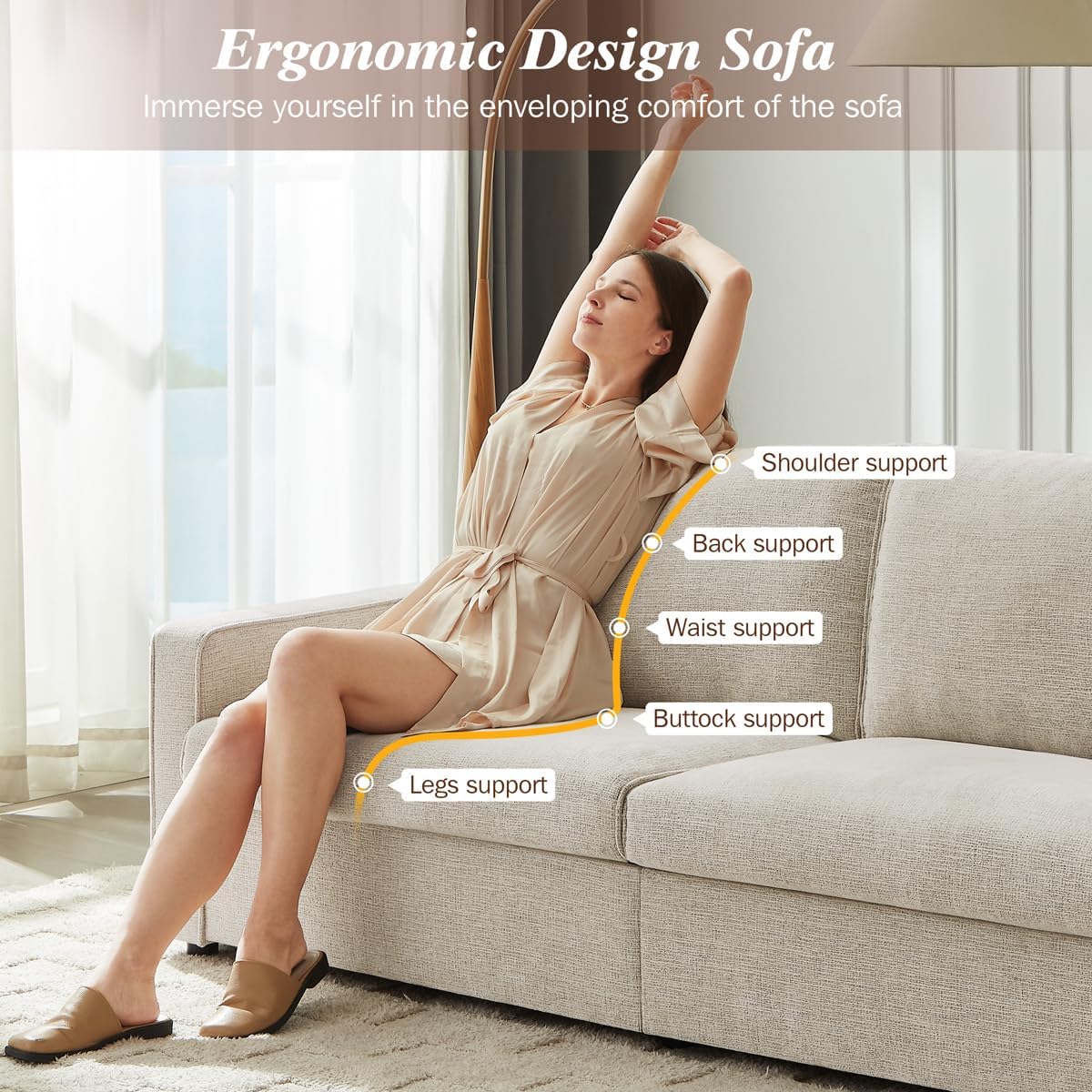 80' Loveseat Sofa, Small Couches for Living Room, Modern Love Seat 3 Seater Chenille Linen Sofa Couches, Removable Cushion Cover, Comfy Couch for Bedroom/Office/Apartment/Small Space, Beige · v2