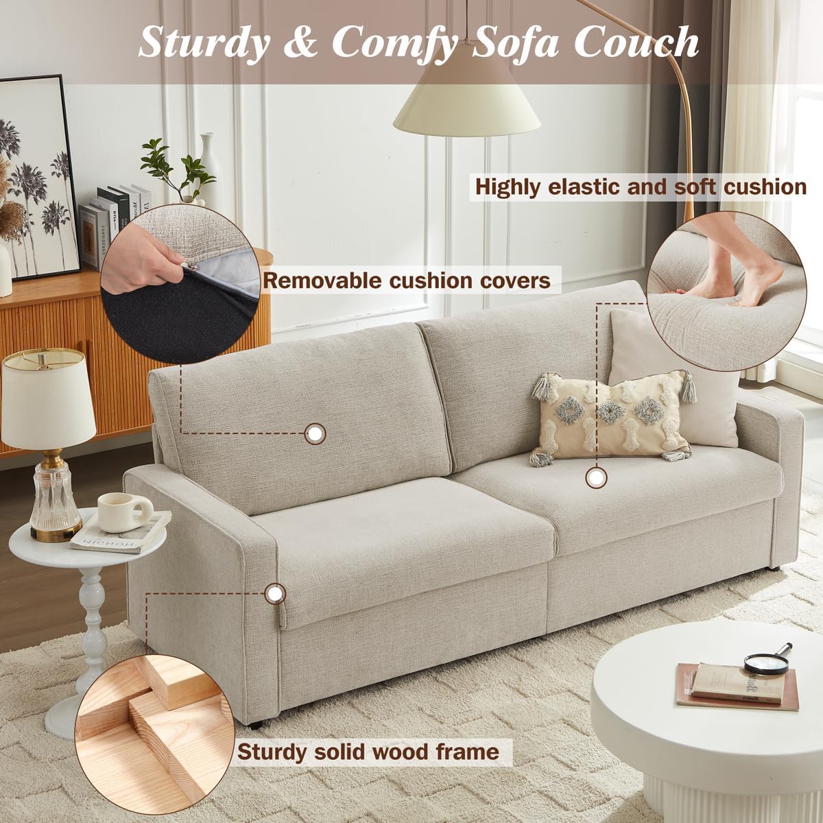 80' Loveseat Sofa, Small Couches for Living Room, Modern Love Seat 3 Seater Chenille Linen Sofa Couches, Removable Cushion Cover, Comfy Couch for Bedroom/Office/Apartment/Small Space, Beige · v2