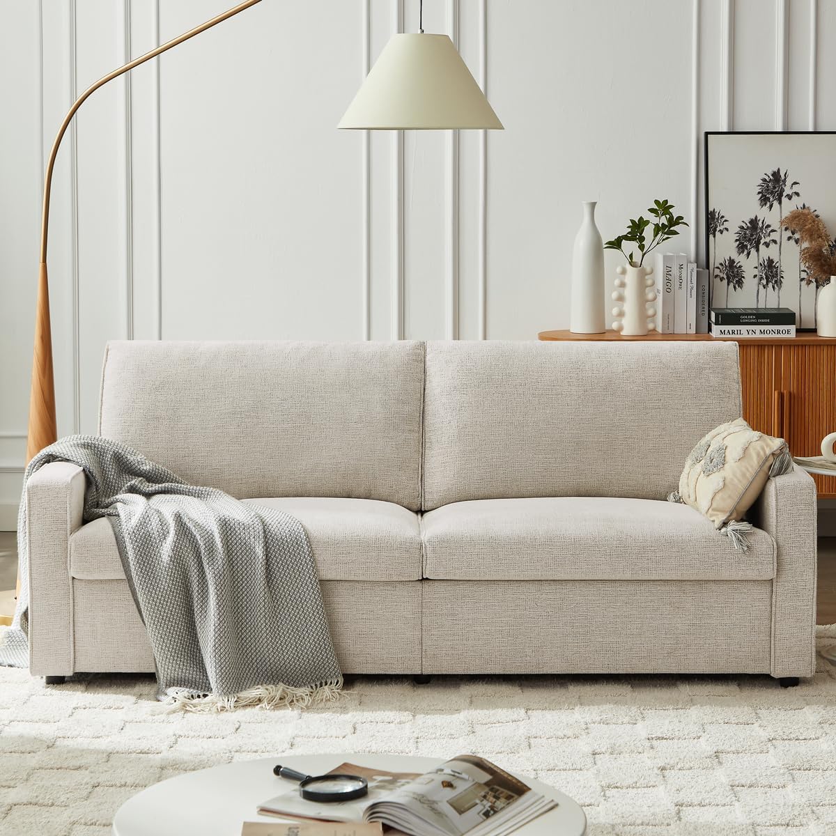 80' Loveseat Sofa, Small Couches for Living Room, Modern Love Seat 3 Seater Chenille Linen Sofa Couches, Removable Cushion Cover, Comfy Couch for Bedroom/Office/Apartment/Small Space, Beige · v2