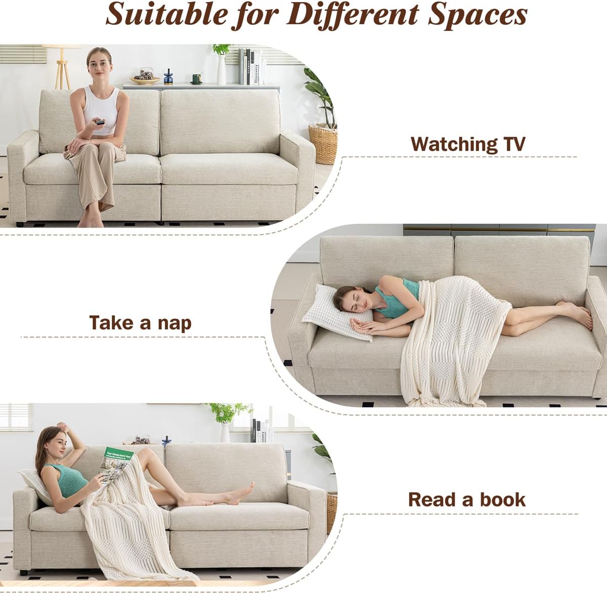 80' Loveseat Sofa, Small Couches for Living Room, Modern Love Seat 3 Seater Chenille Linen Sofa Couches, Removable Cushion Cover, Comfy Couch for Bedroom/Office/Apartment/Small Space, Beige · v2
