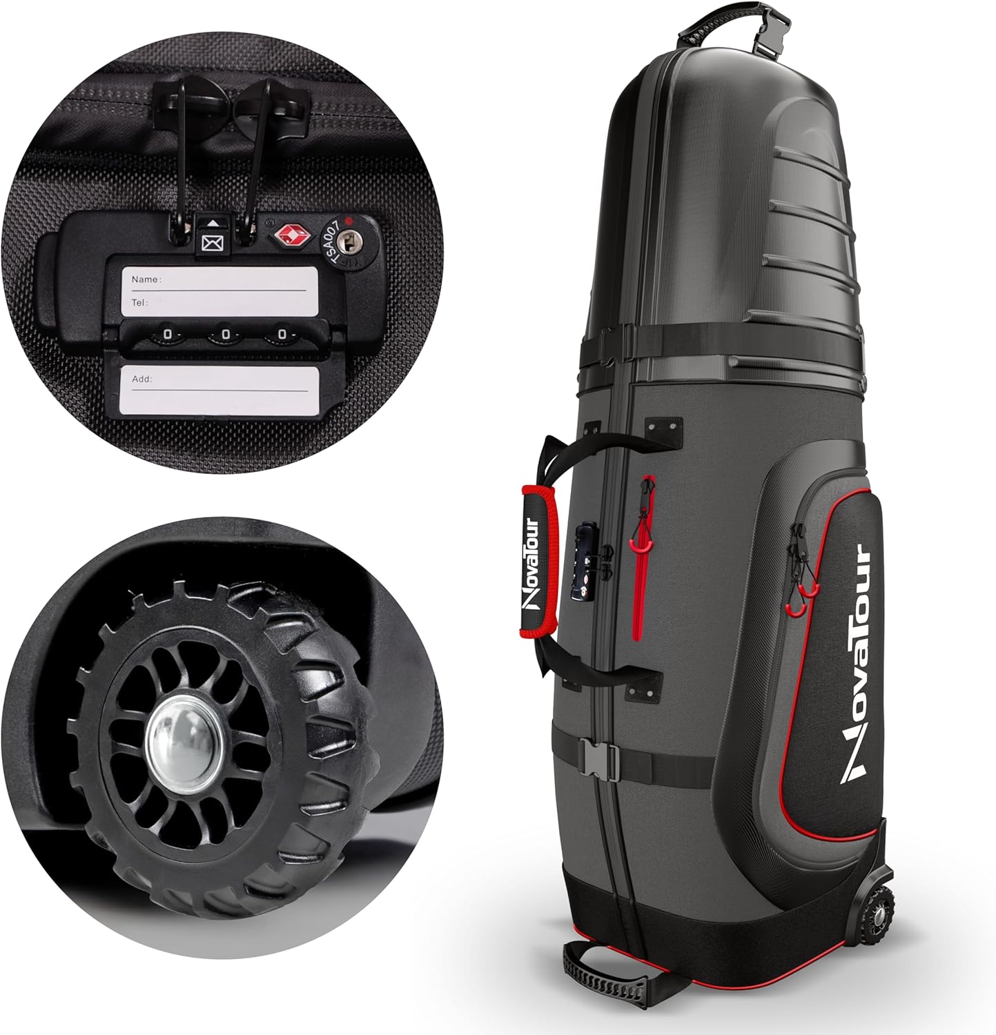 Golf Travel Bag for Airlines: Hard Case Top, Waterproof Zippers, 1680D Oxford Fabric, Built-in TSA Lock, Oversized Tank Wheels, Lightweight, Easy to Maneuver – Maximum Club Protection · v8