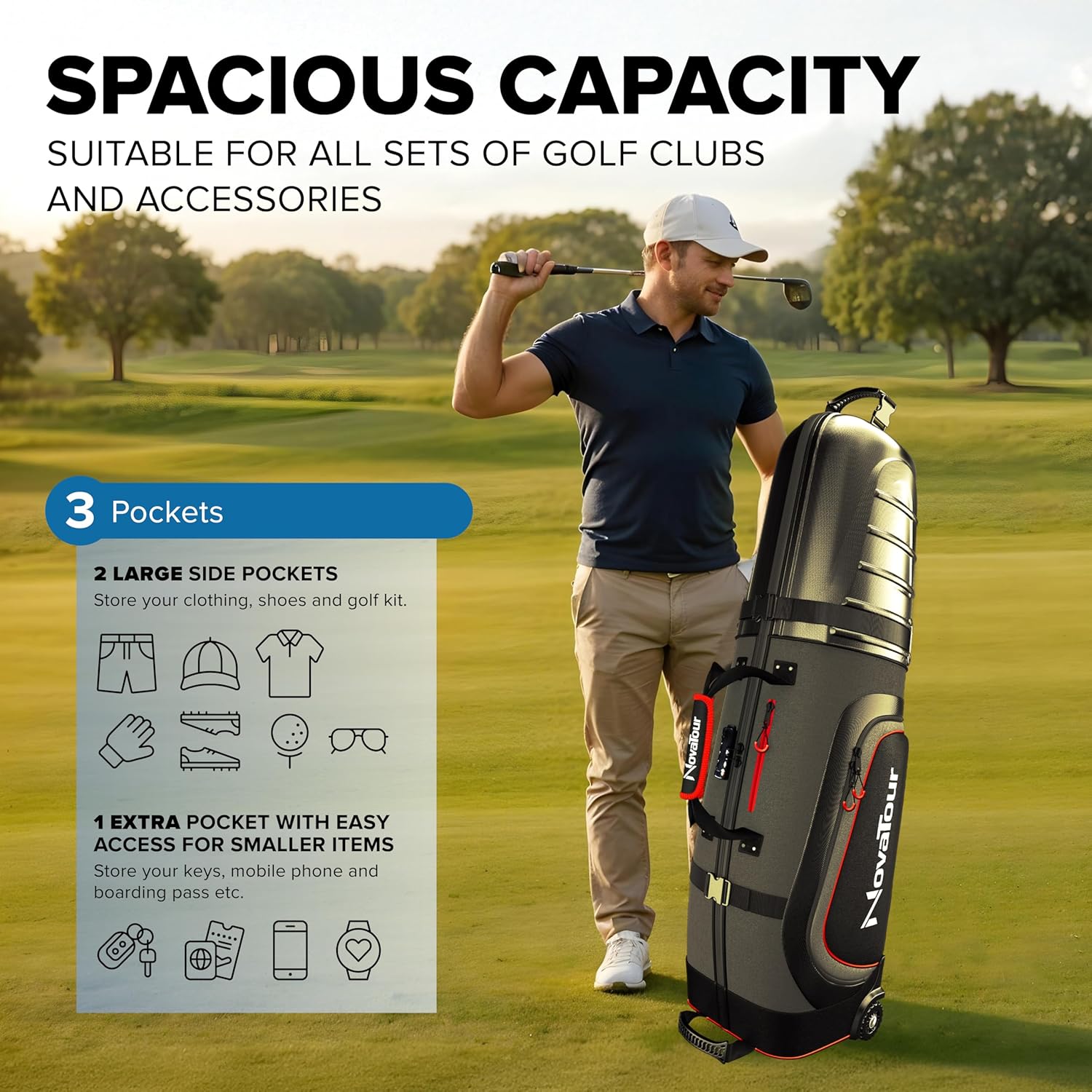 Golf Travel Bag for Airlines: Hard Case Top, Waterproof Zippers, 1680D Oxford Fabric, Built-in TSA Lock, Oversized Tank Wheels, Lightweight, Easy to Maneuver – Maximum Club Protection · v8