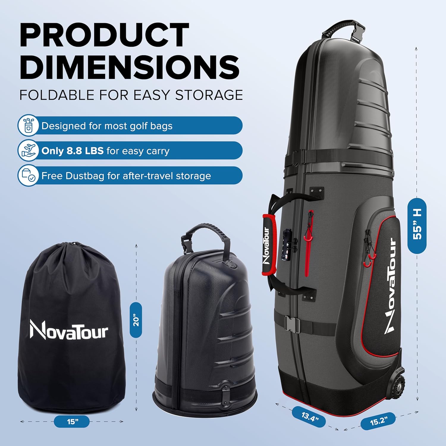 Golf Travel Bag for Airlines: Hard Case Top, Waterproof Zippers, 1680D Oxford Fabric, Built-in TSA Lock, Oversized Tank Wheels, Lightweight, Easy to Maneuver – Maximum Club Protection · v8